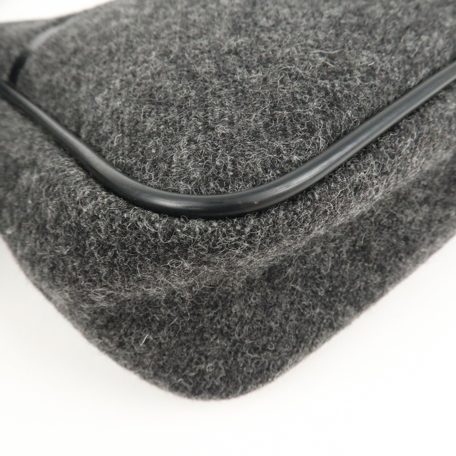 PRADA Felt Leather Shoulder Bag Hand Bag Gray Black Used