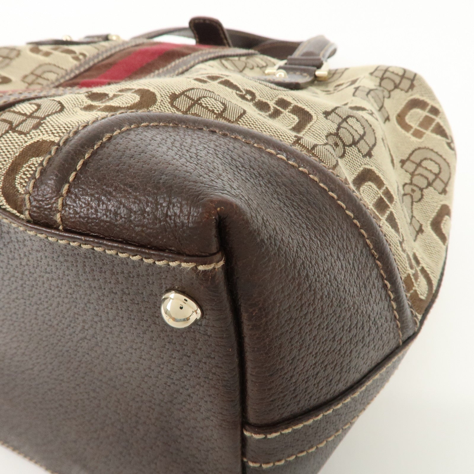 GUCCI Sherry Canvas Leather Doctor's Bag Hand Bag Beige 146002 Used