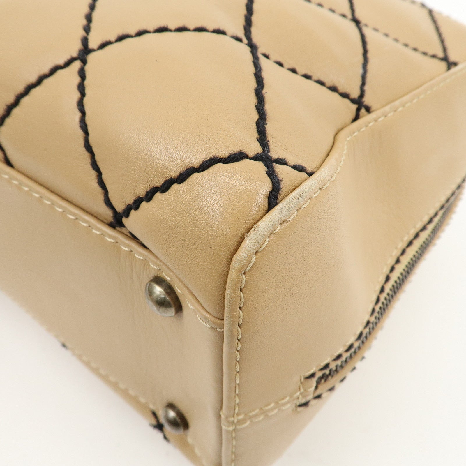 CHANEL Wild Stitch Lamb Skin Coco Mark Hand Bag Beige A14692 Used