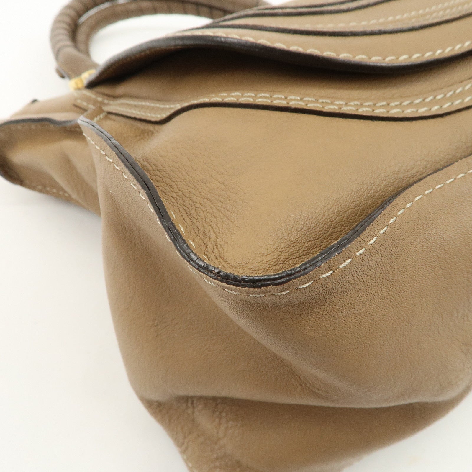 Chloe Marcie Leather Tote Bag Hand Bag Shoulder Bag Beige Used