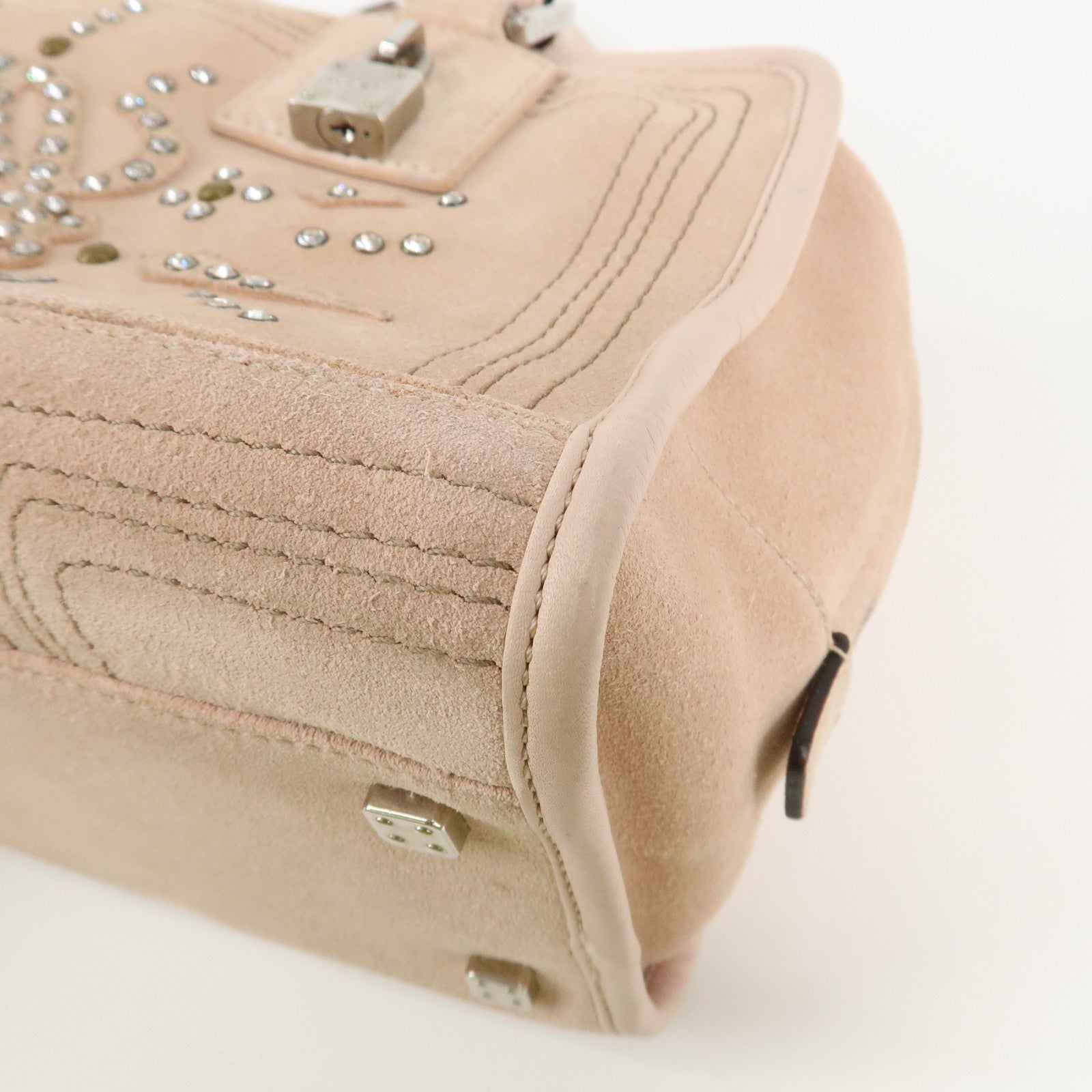 LOEWE Suede Amazona 28 Bijou Hand Bag Beige Pink Silver Hardware Used