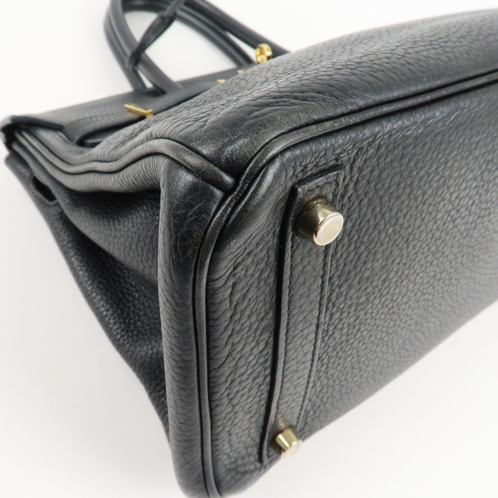 HERMES Taurillon Clemence Birkin 30 M stamped Black Gold Used