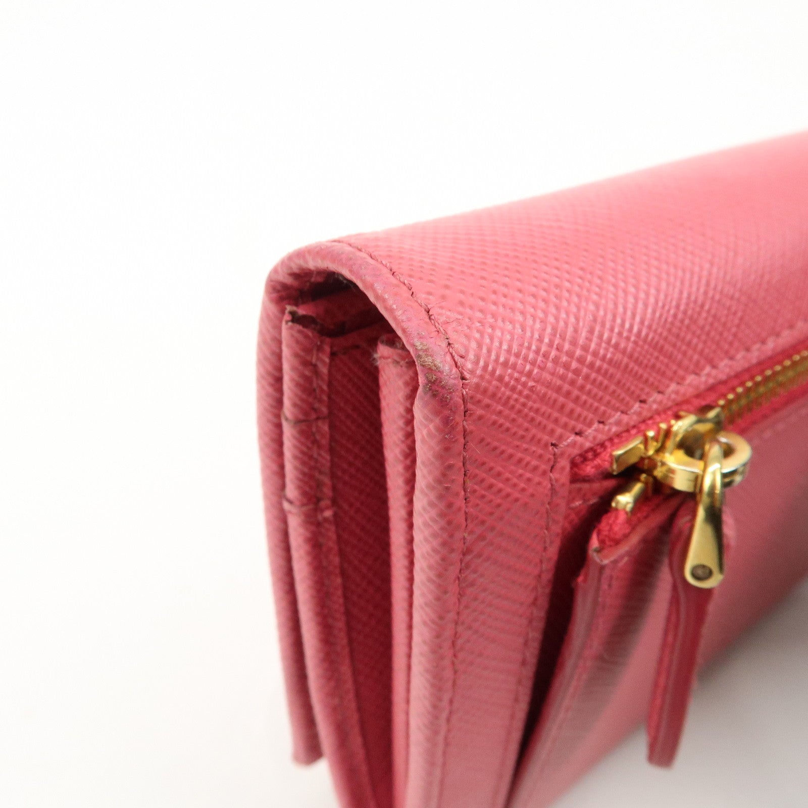 PRADA Saffiano Leather Bi Fold Long Wallet Pink 1MH132 Used