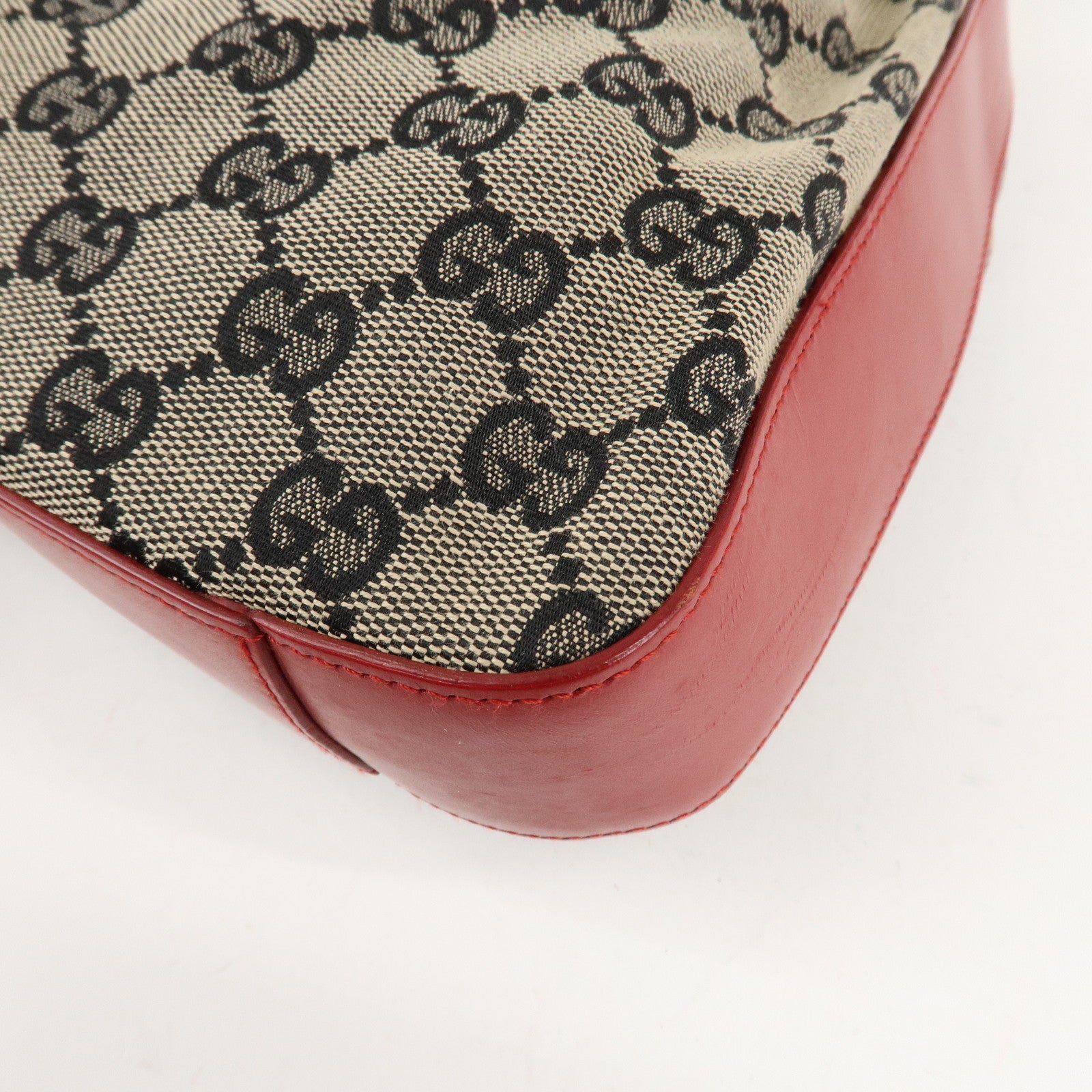GUCCI GG Canvas Leather One-Shoulder Bag Beige Navy Red 001.3812 Used