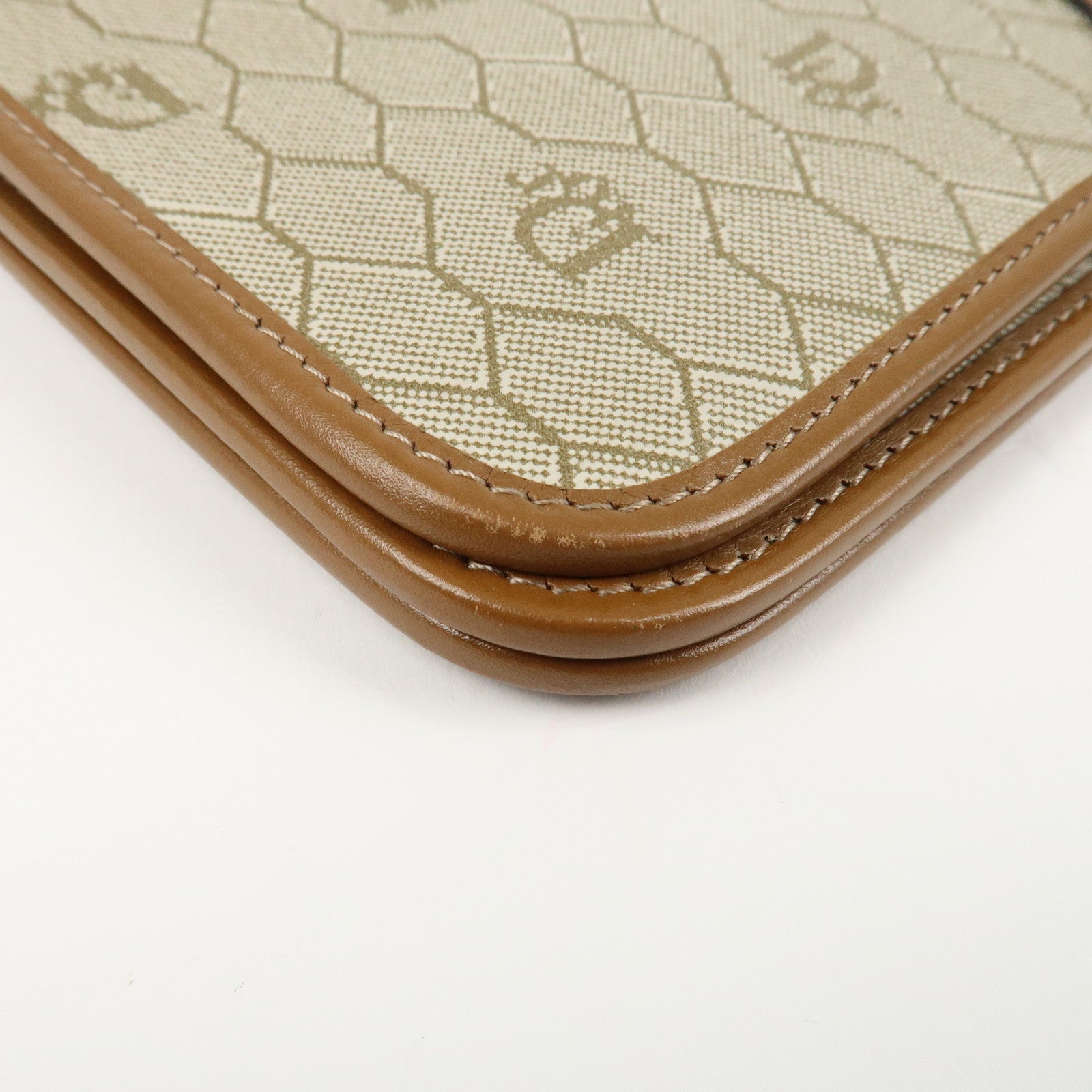 Christian Dior Honeycomb PVC Leather Chain Shoulder Bag Ivory Used