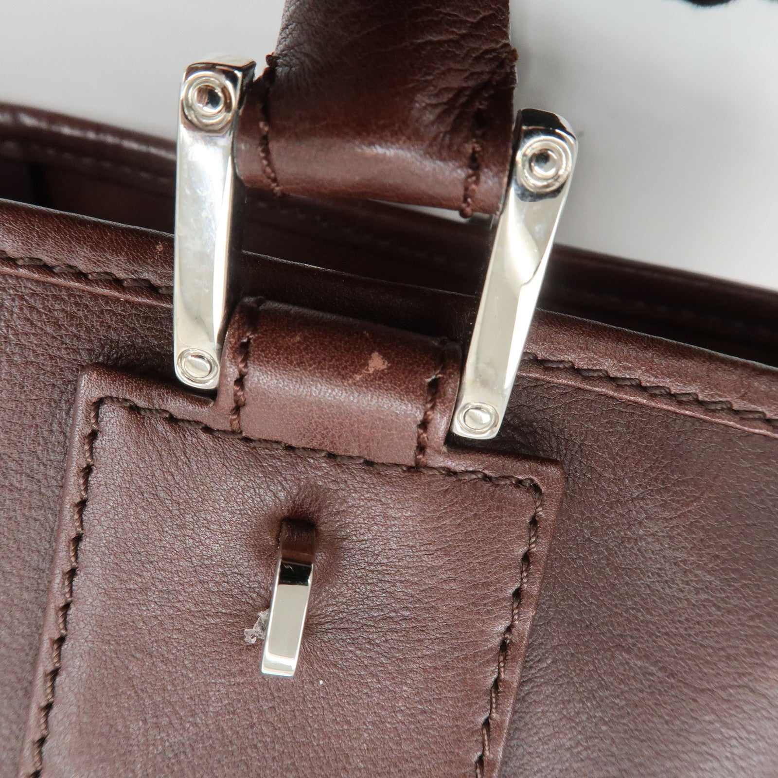 LOEWE Anagram Amazone 28 Leather Tote Bag Hand Bag Dark Brown Used