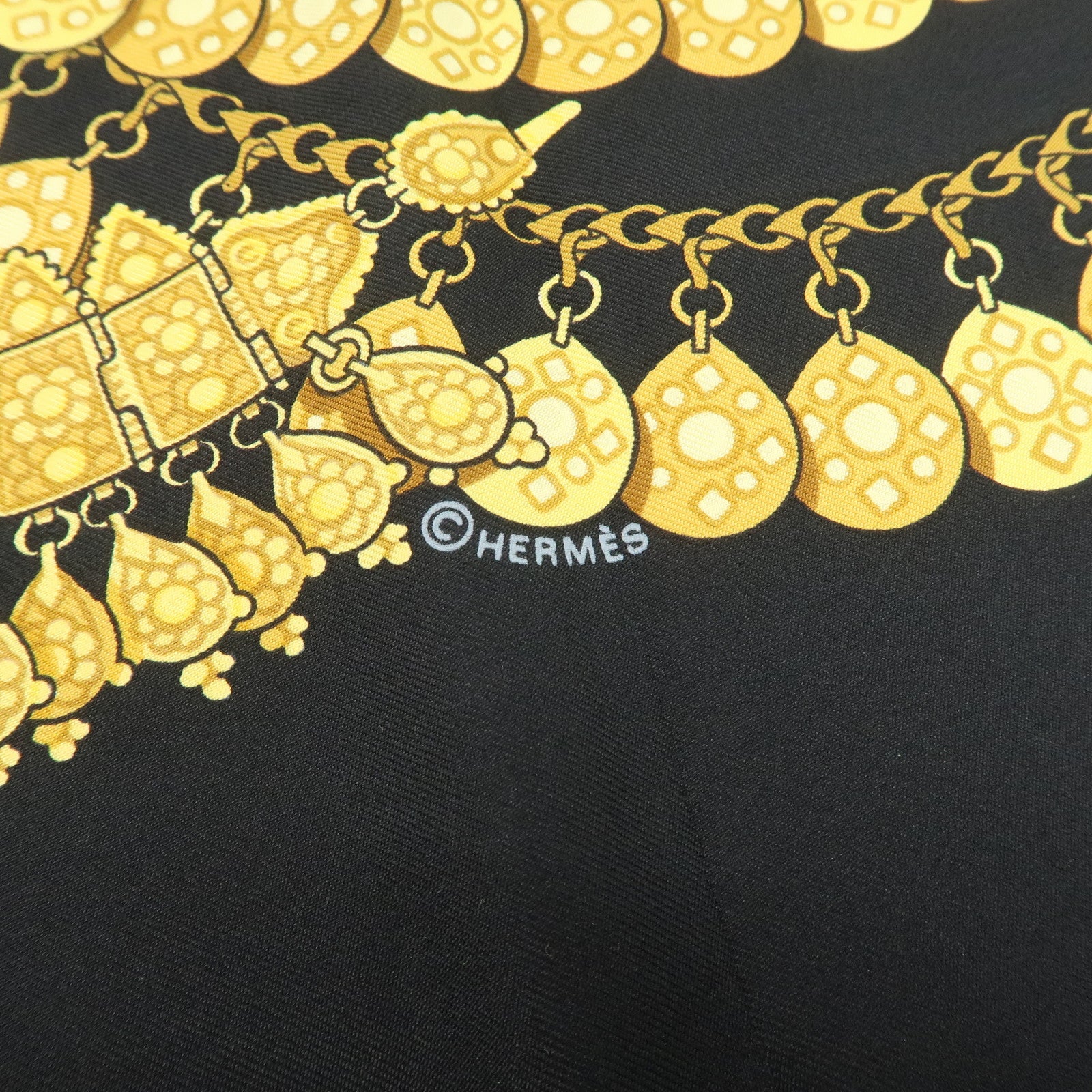 HERMES Silk 100% Carre 90 KOSMIMA Universe Black Gold Used