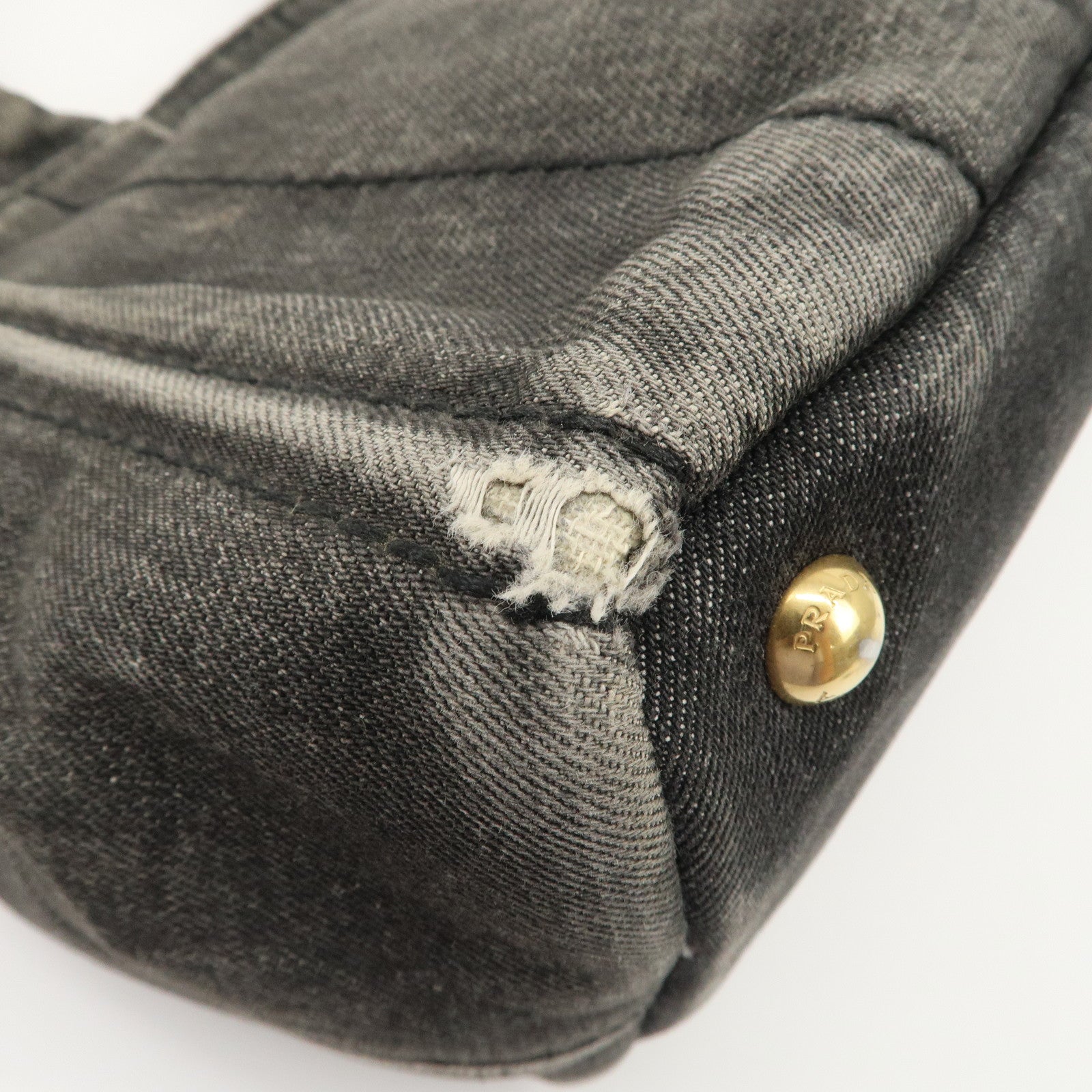 PRADA Canapa Mini Denim Hand Bag Tote Bag Black 1BG439 Used