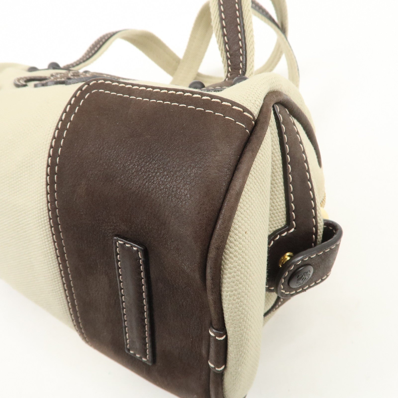 LOEWE Anagram Canvas Leather Mini Boston Bag Ivory Dark Brown Used