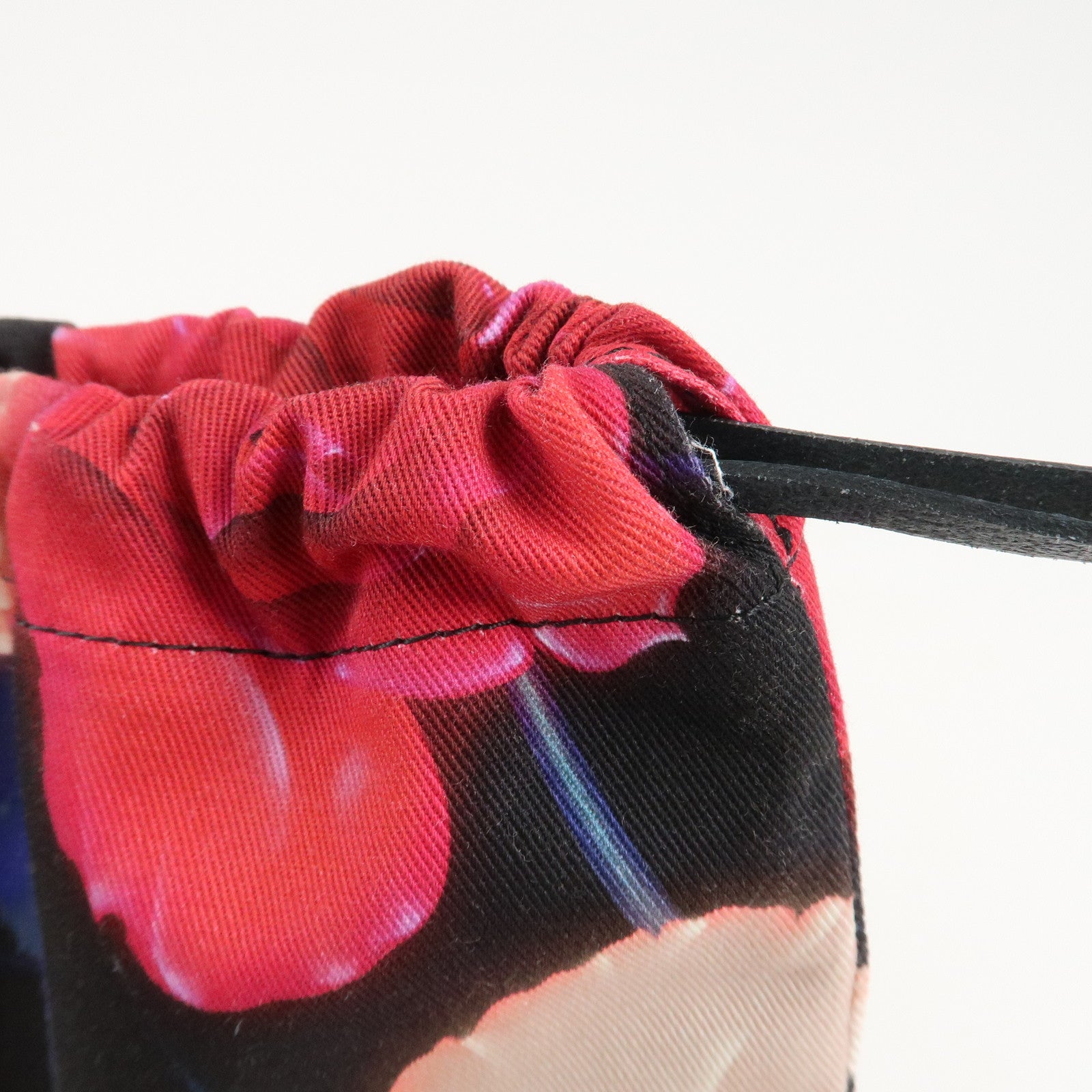 LOEWE Canvas Leather Drawstring Pouch Black Pink Used