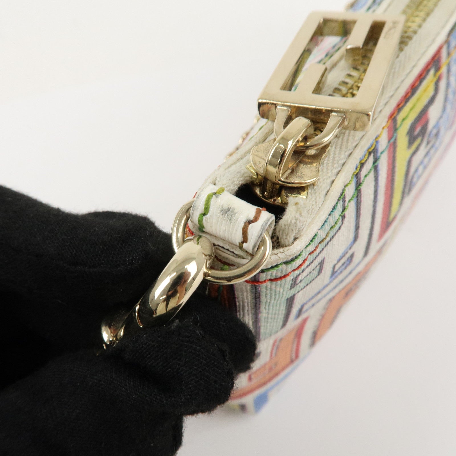 FENDI Zucca PVC Accessory Chain Pouch Multi Color Ivory 8BR592 Used