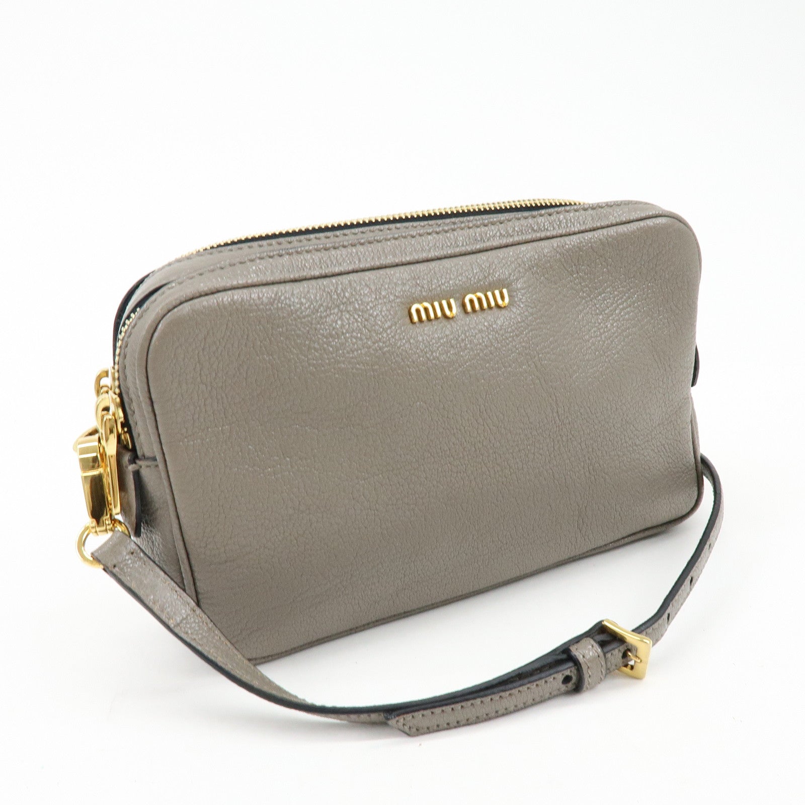 MIU MIU Madras Leather Shoulder Bag Crossbody Bag Gray