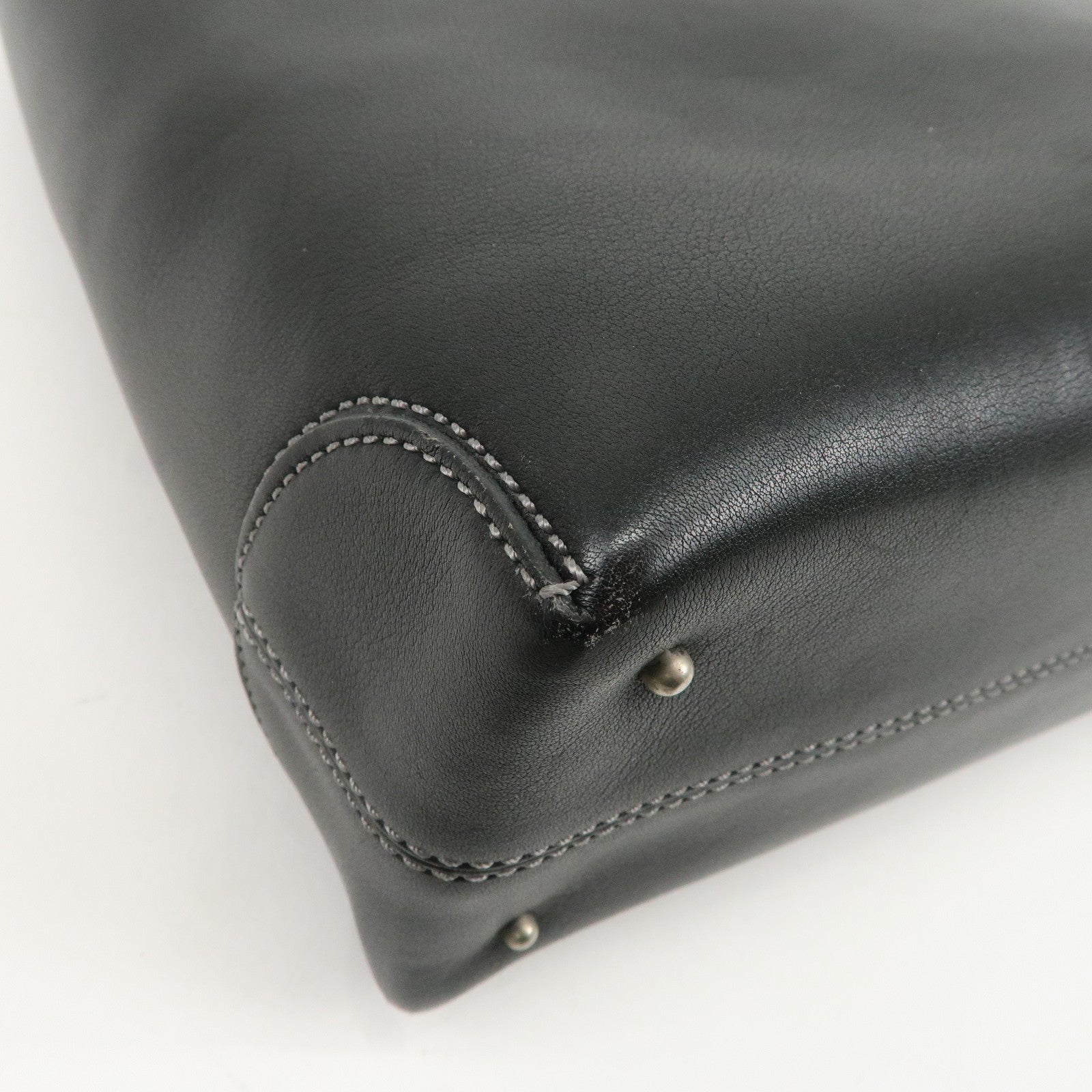 TOD'S Leather Tote Bag Shoulder Bag Hand Bag Black Used