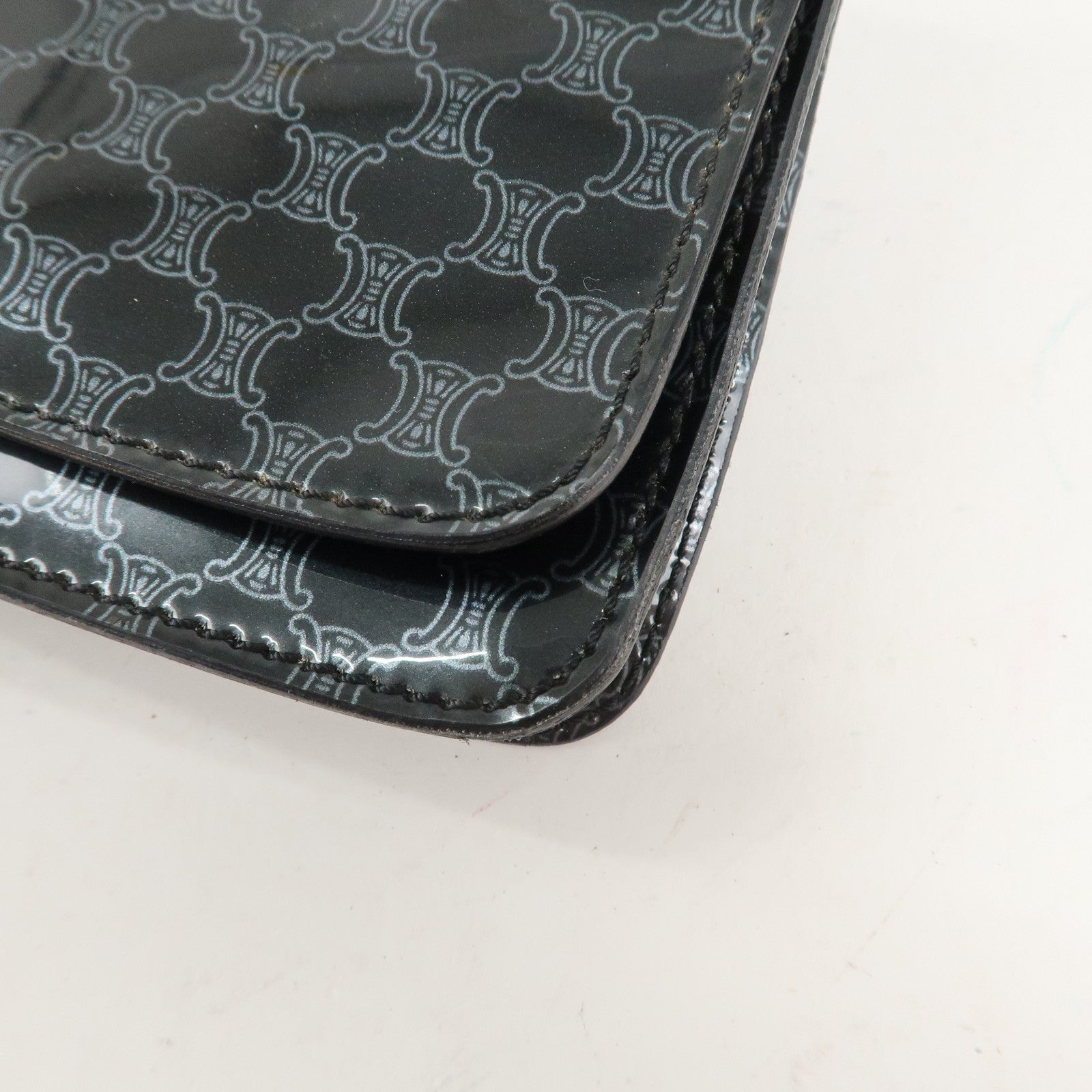 CELINE Macadam Leather PVC Waist Pouch Black Silver HDW MC99/2 Used