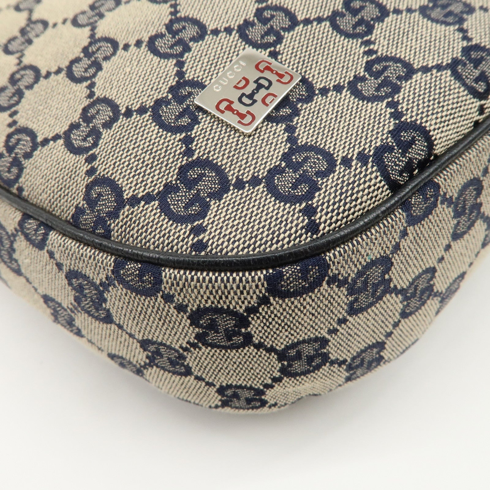 GUCCI Sherry GG Canvas Leather Shoulder Bag Beige Navy 145757 Used