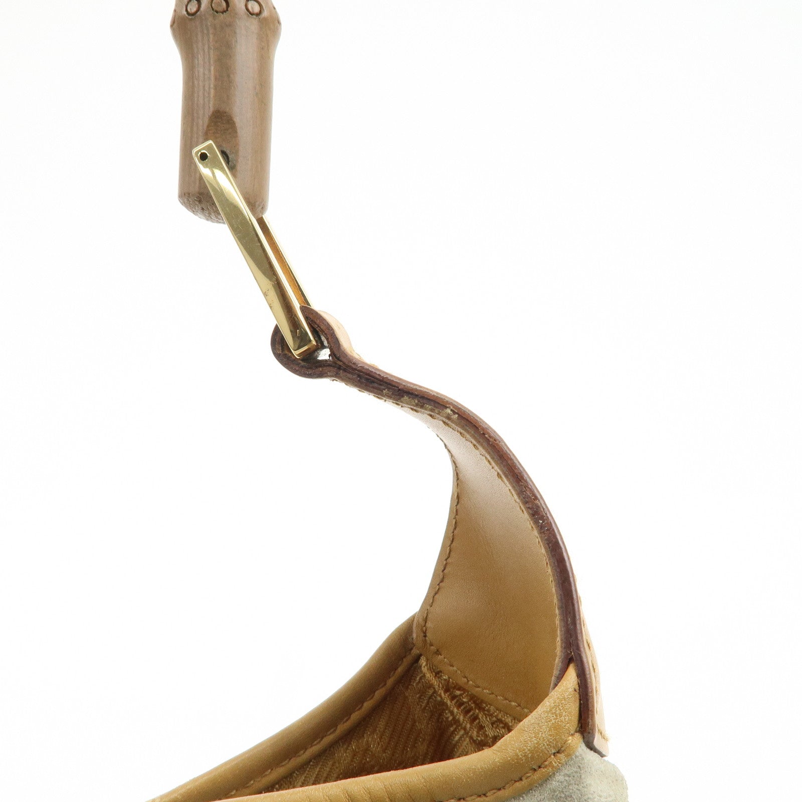 GUCCI Bamboo Suede Leather Shoulder Bag Gray Brown 001.4060 Used