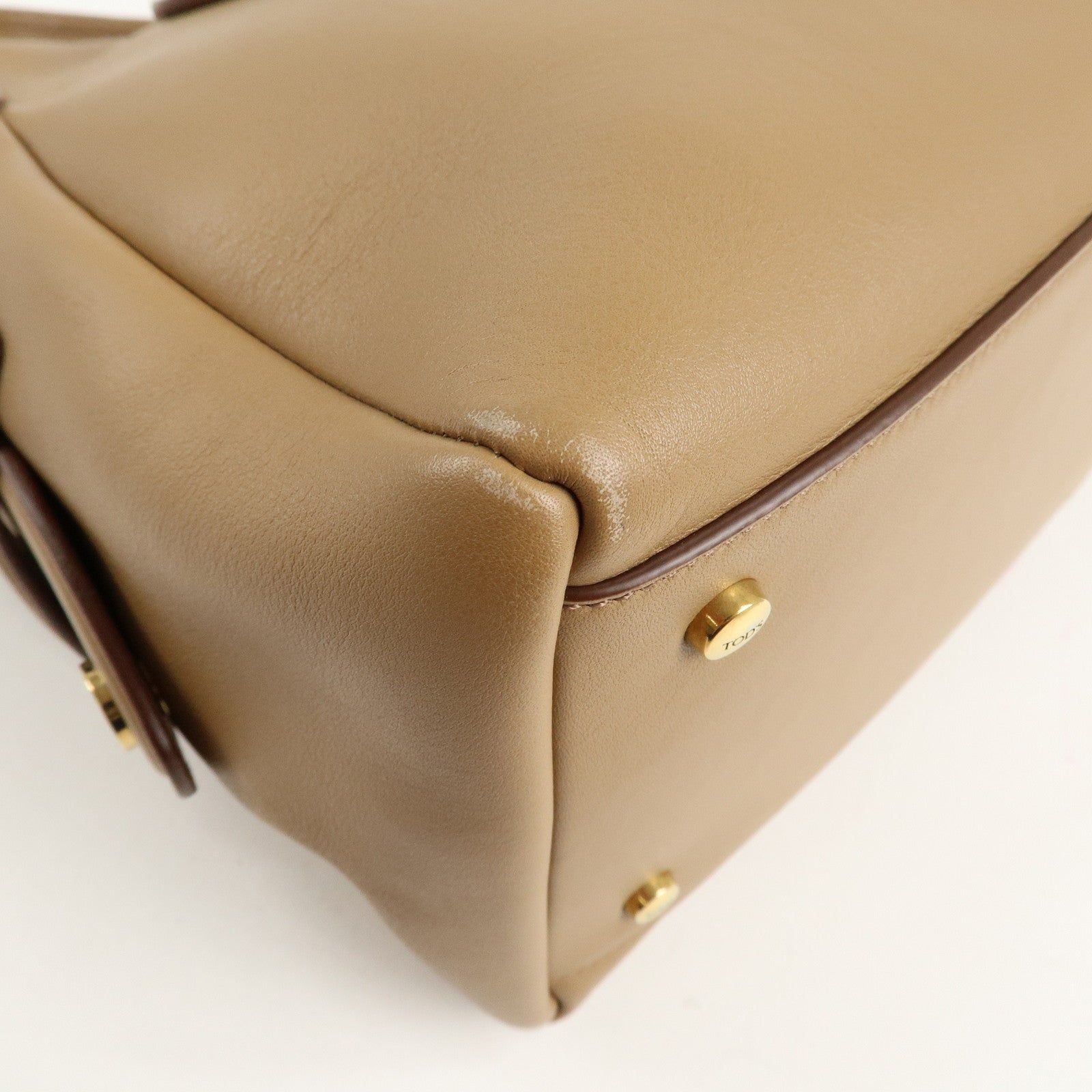 TOD'S D Styling Leather 2Way Shoulder Bag Hand Bag Beige Used