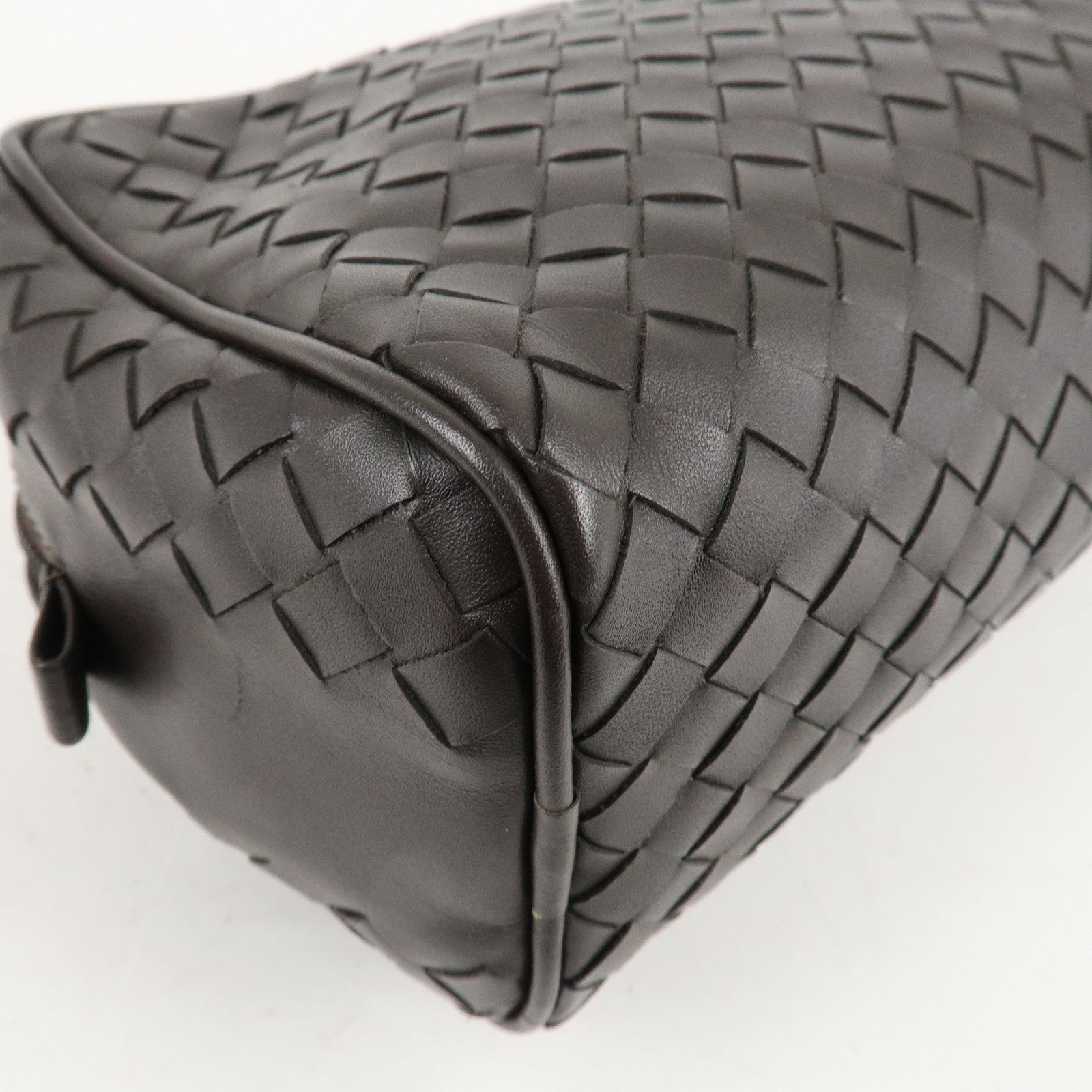 BOTTEGA VENETA Intrecciato Leather Second Bag Dark Brown Used