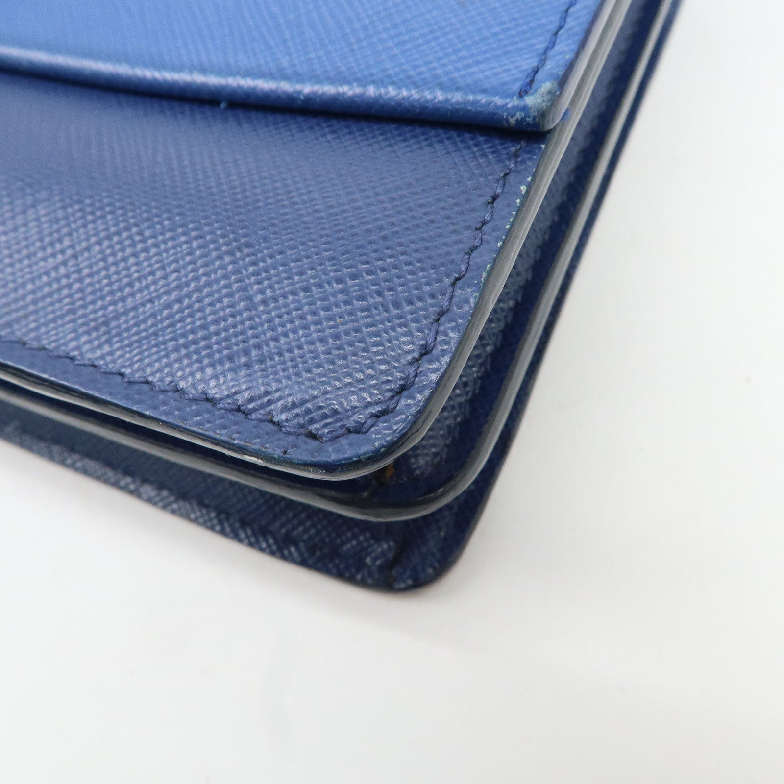 PRADA Leather Shoulder Bag Blue Navy Used