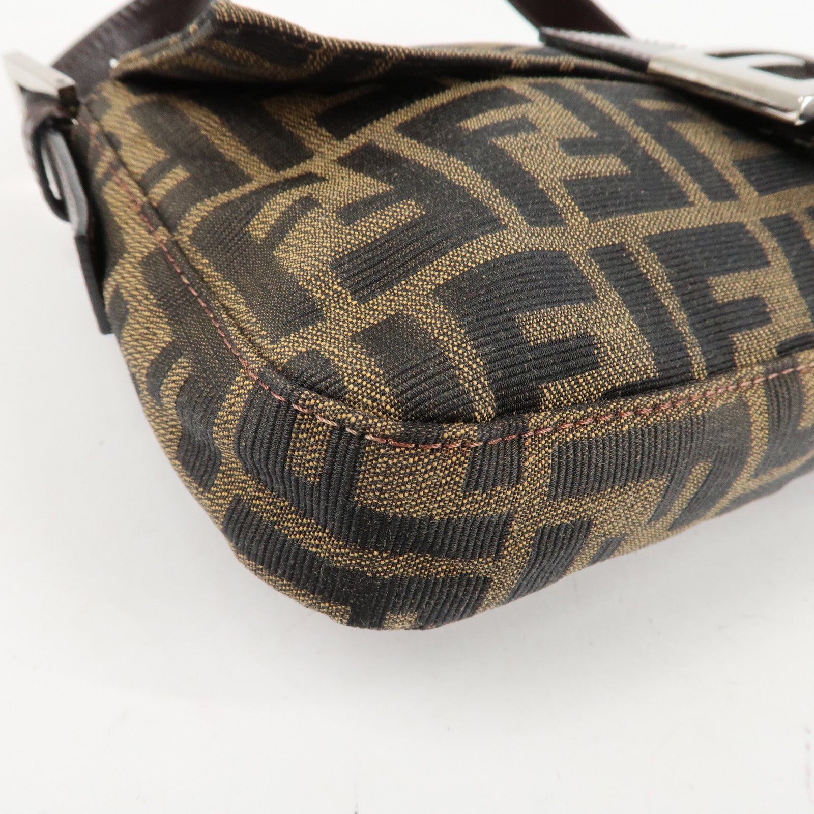 FENDI Mamma Baguette Zucca Canvas Shoulder Bag Brown Black 26424 Used