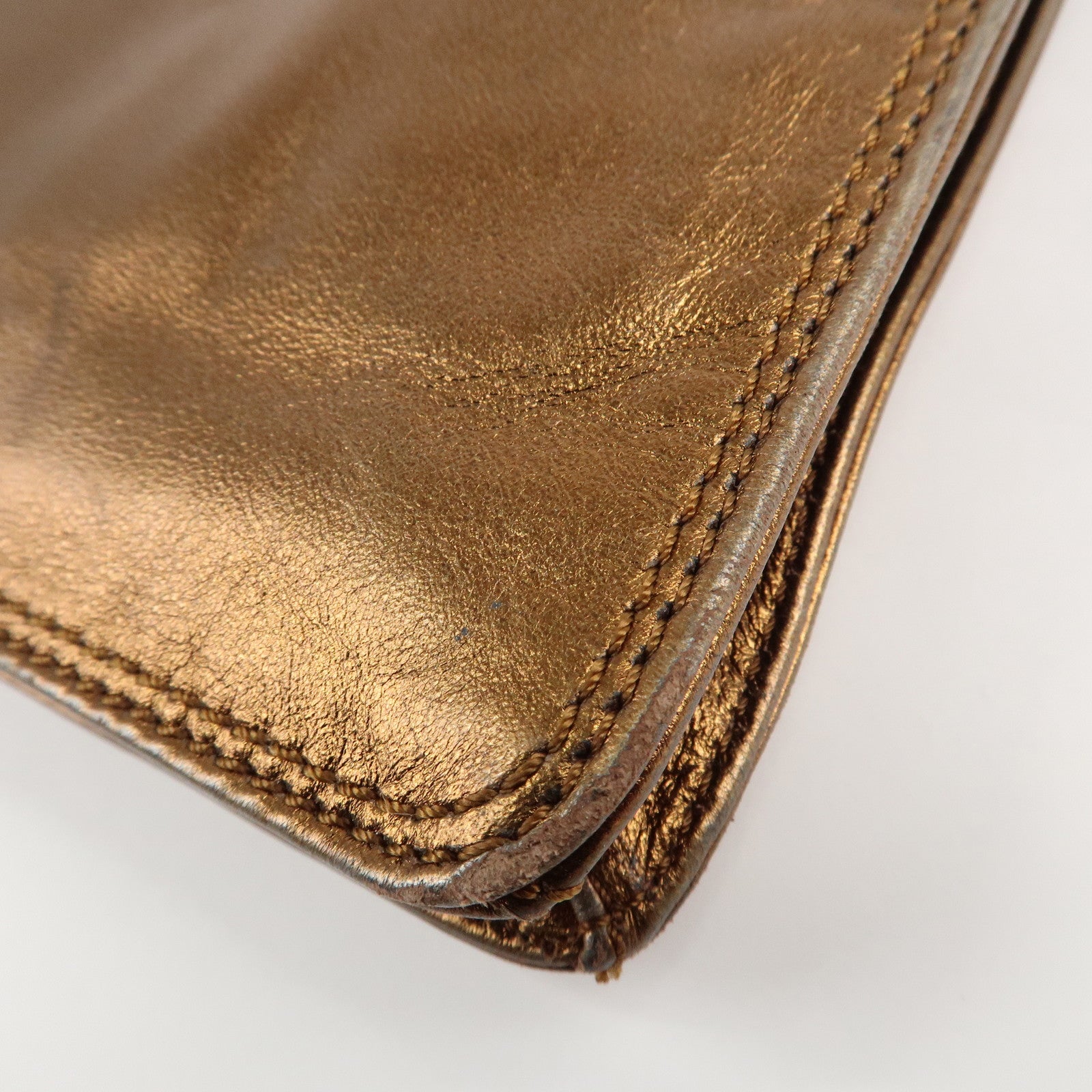 CHANEL Leather Logo Shoulder Bag Hand Bag Gold Used