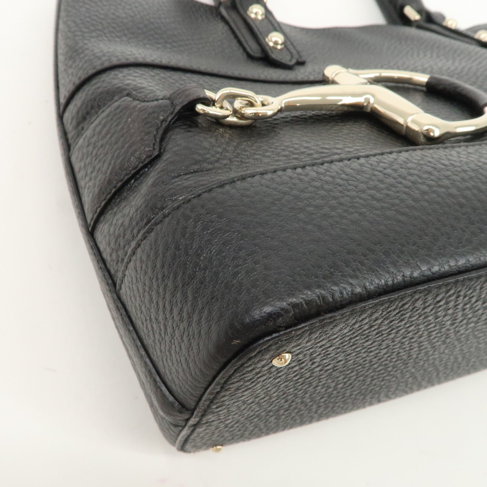 GUCCI Leather Horsebit Tote Bag Hand Bag Black 137385 Used