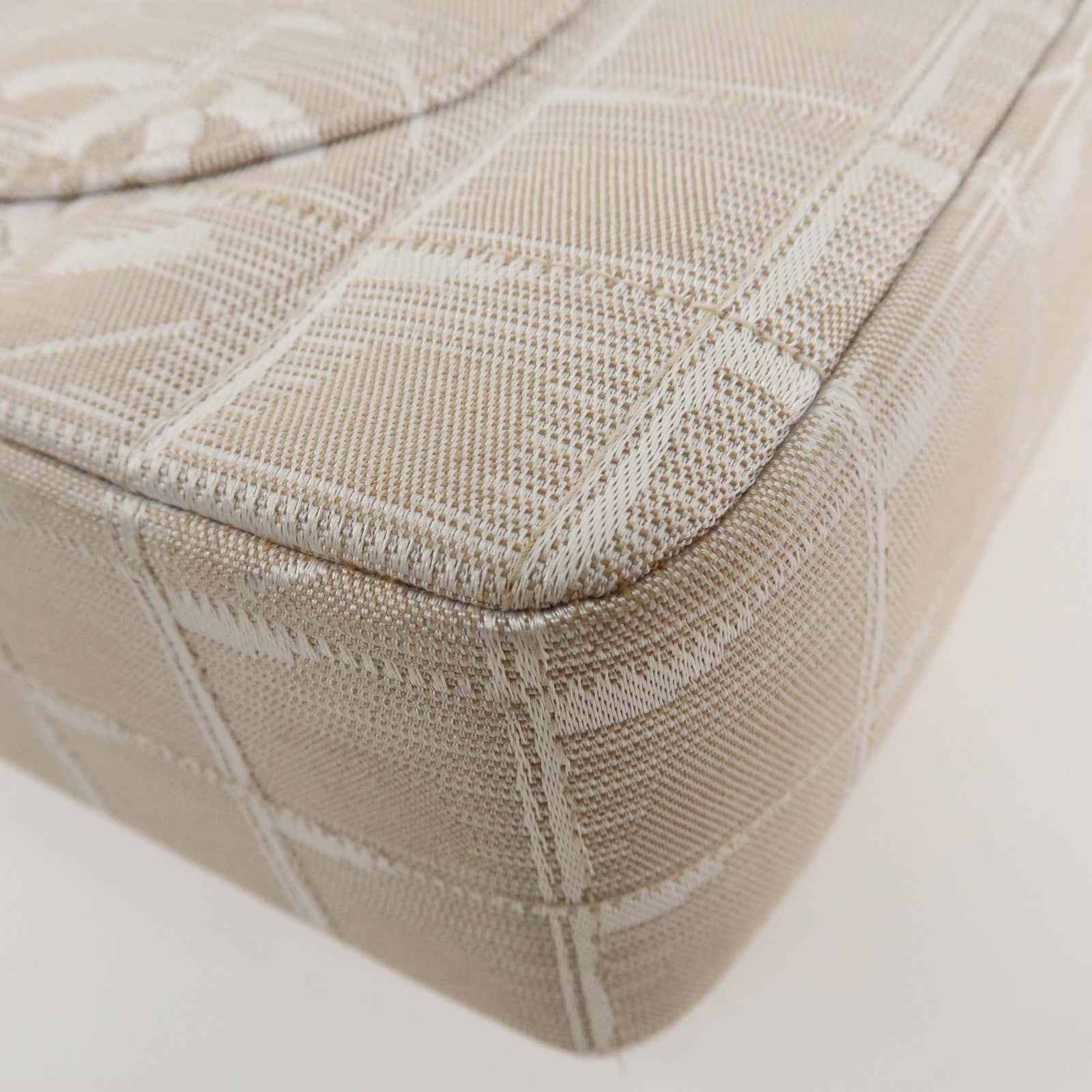 CHANEL Travel Line Chocolate Bar Nylon Jacquard Chain Bag A15285 Used