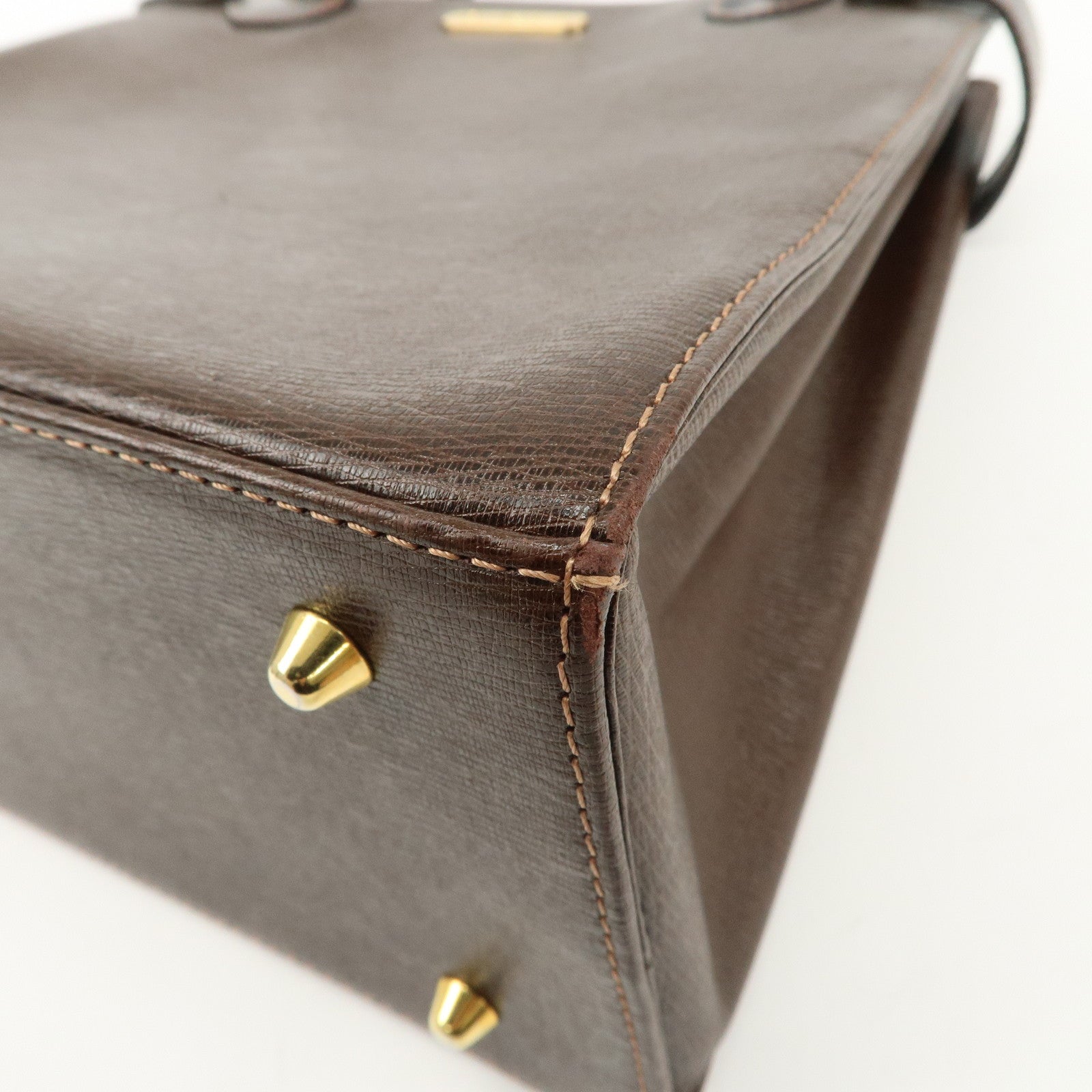 BURBERRY Leather Tote Bag Hand Bag Brown Gold Hardware Used