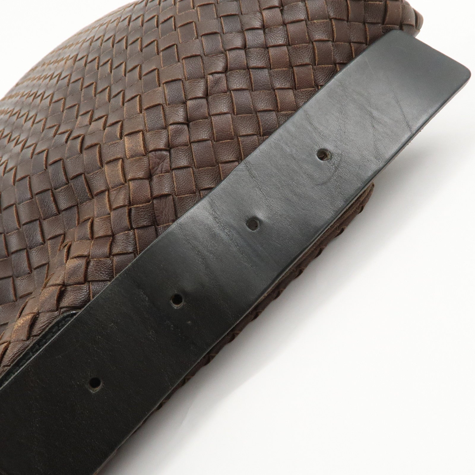 BOTTEGA VENETA Intrecciato Leather Shoulder Bag Dark Brown BlackUsed F/S Used