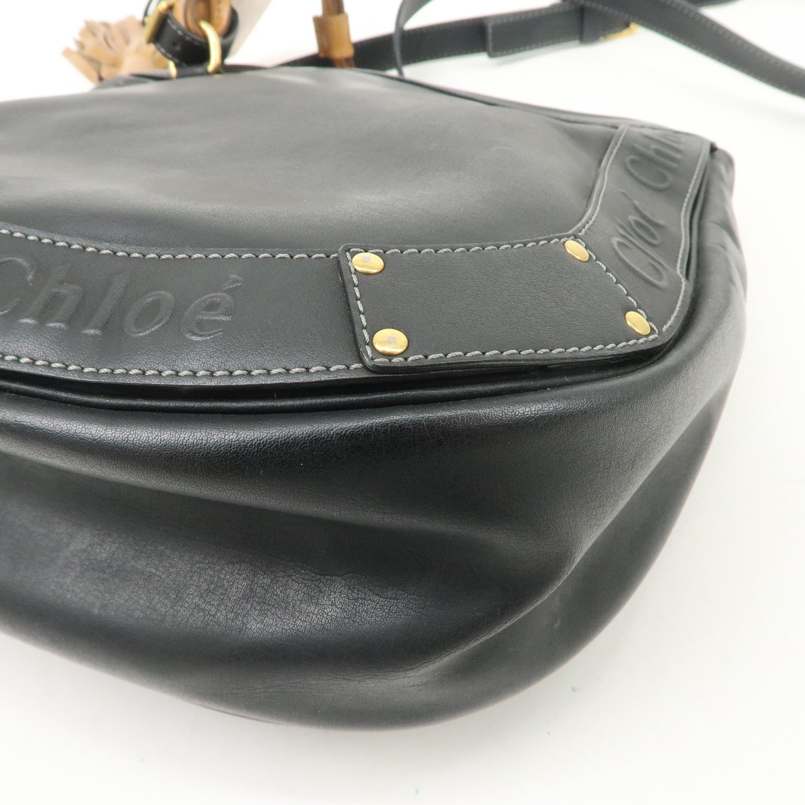 Chloe Eden Leather Tassel Shoulder Bag Black Brown Used