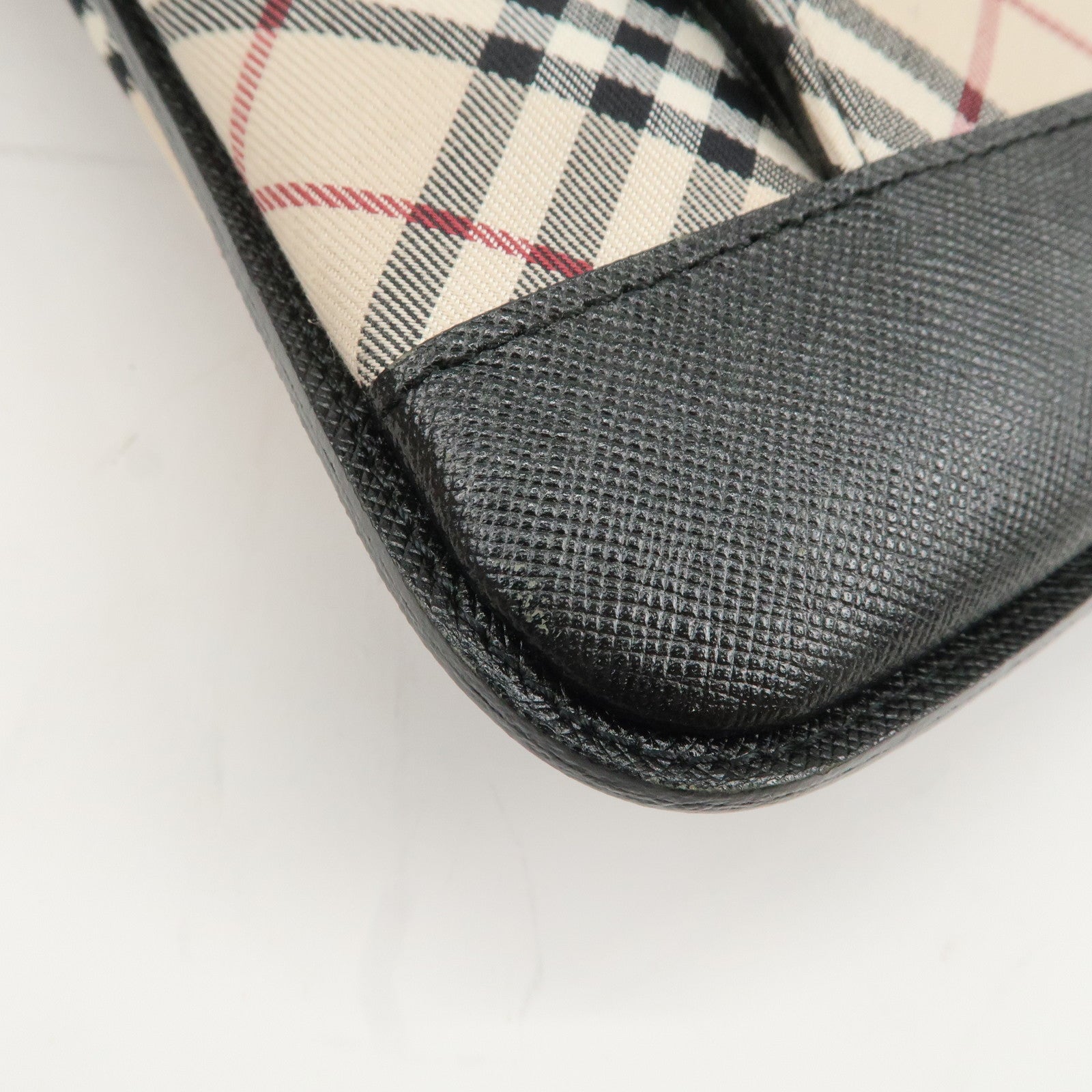 BURBERRY Canvas Leather Nova Plaid Shoulder Bag Beige Black Used