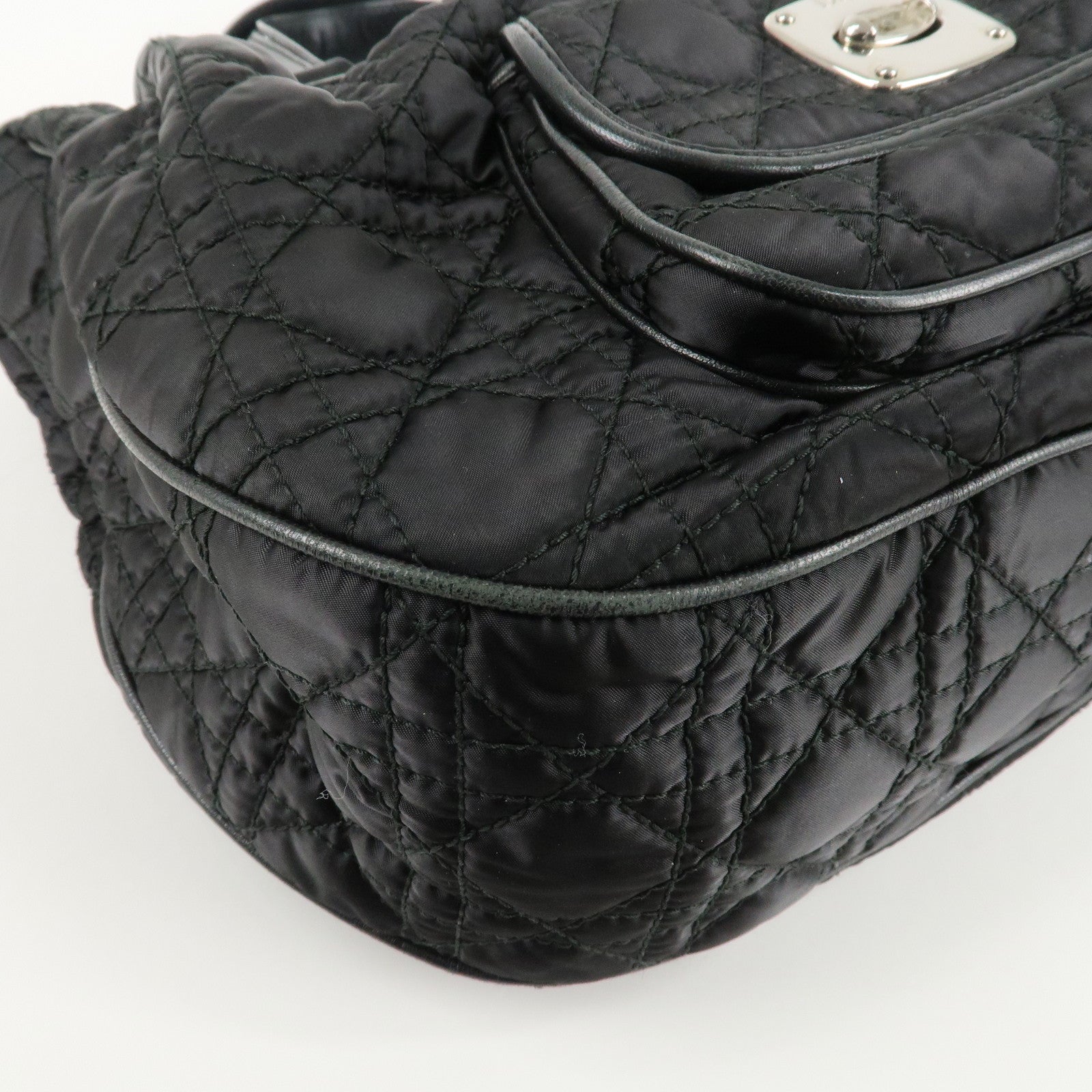 Christian Dior Cannage Nylon Leather Tote Bag Hand Bag Black Used