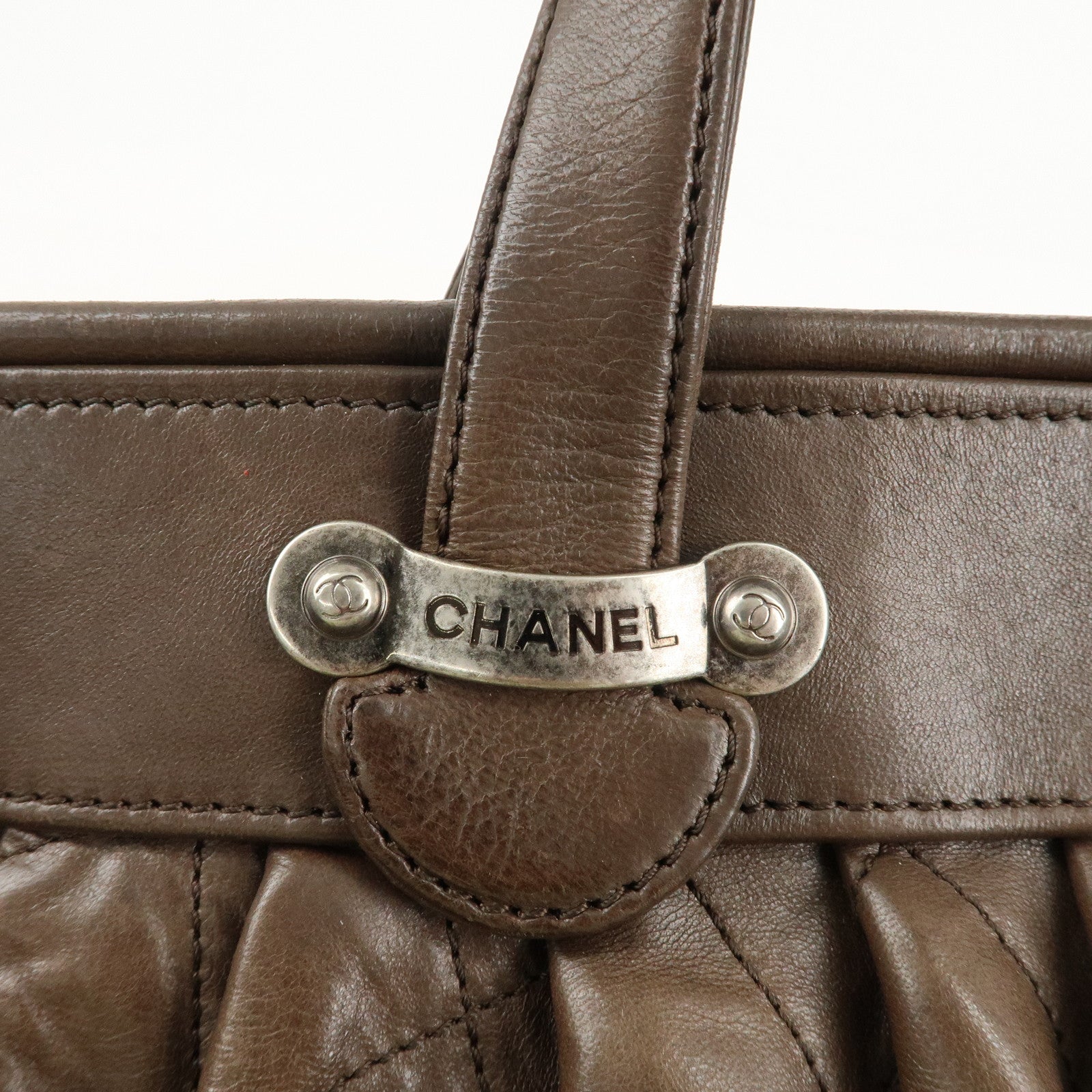 CHANEL Matelasse Leather Hand Bag Tote Bag Brown Used