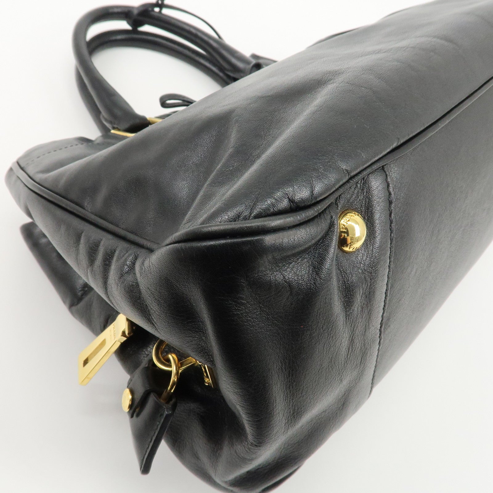 PRADA Leather Ribbon 2way Bag Hand Bag Black BN2244 Used