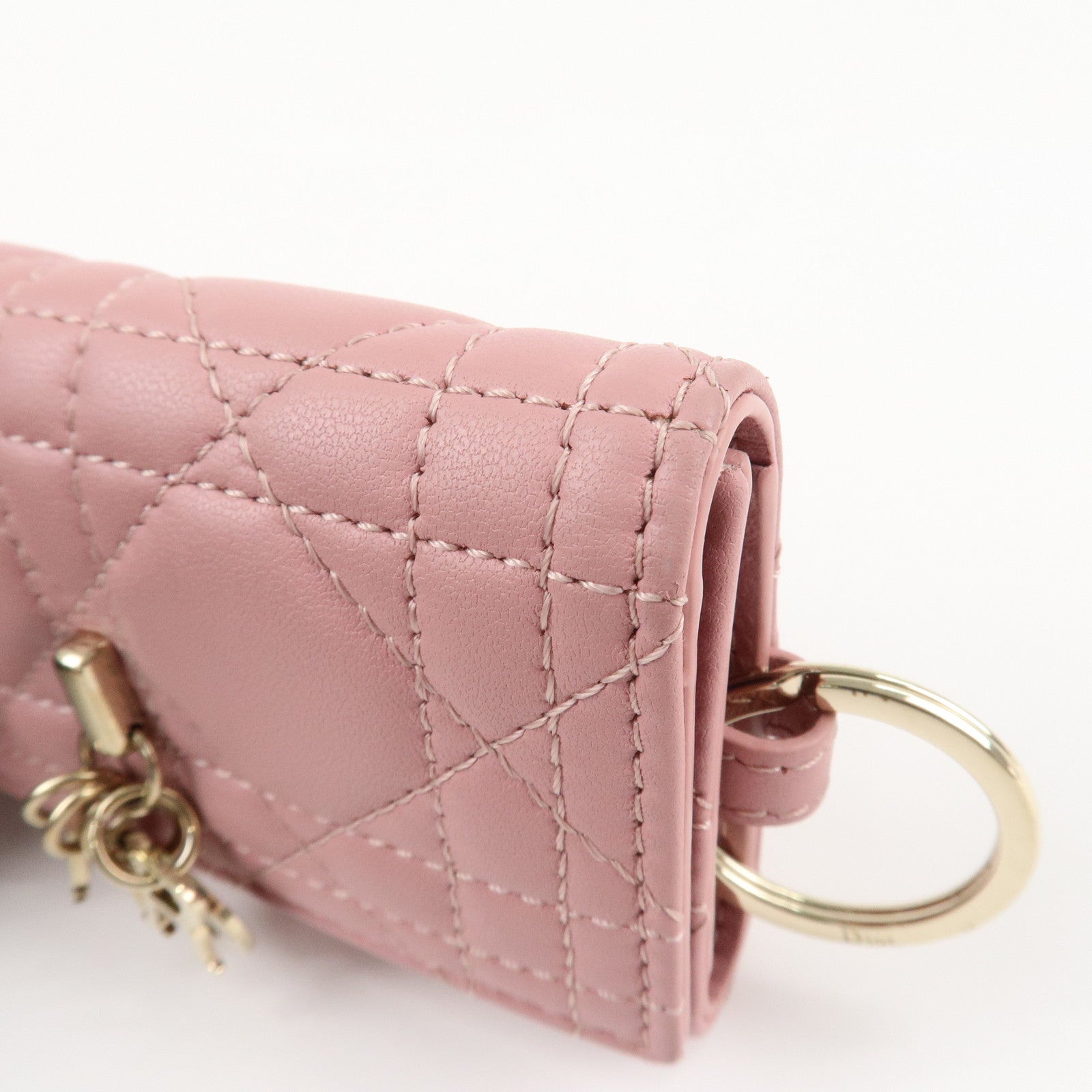 Christian Dior Cannage Leather 4 Key Case Key Chain Pink Used