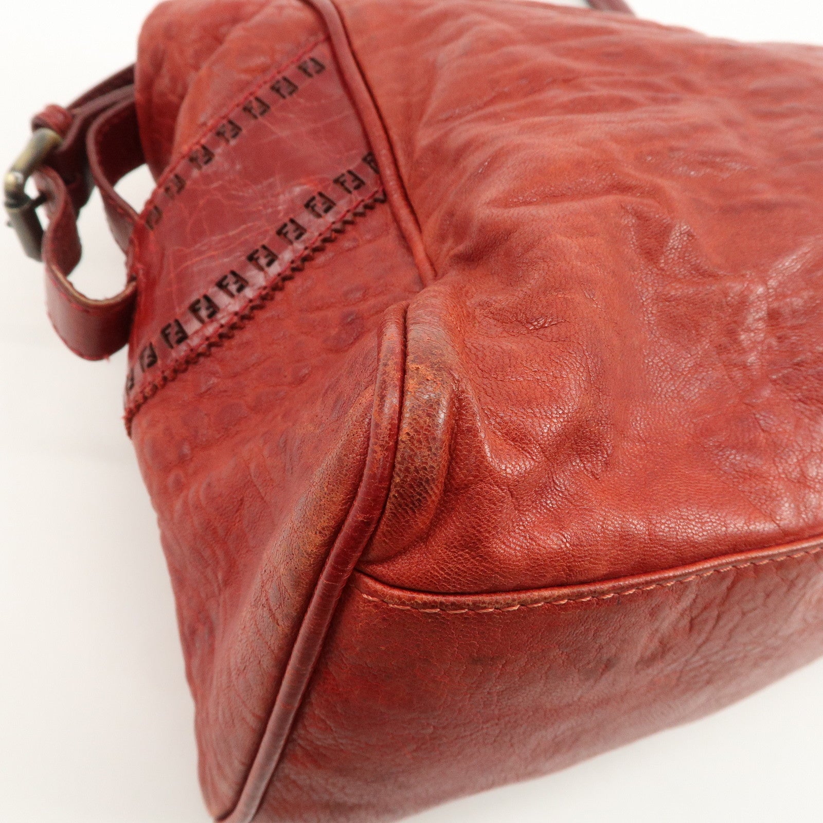 FENDI Ethnico Leather Tote Bag Shoulder Bag Red 8BN162 Used