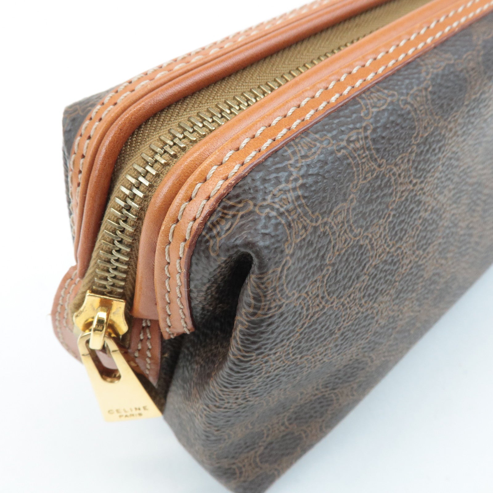 CELINE Macadam PVC Leather Pouch Cosmetic Pouch Brown Used