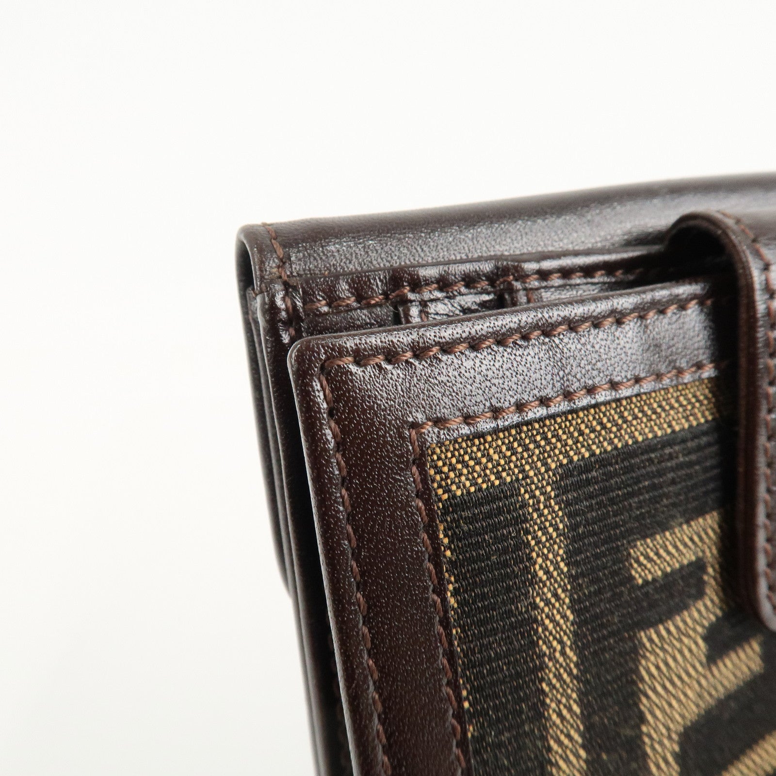 FENDI Zucca Canvas Leather W Hook Bifold Wallet 12671 Used