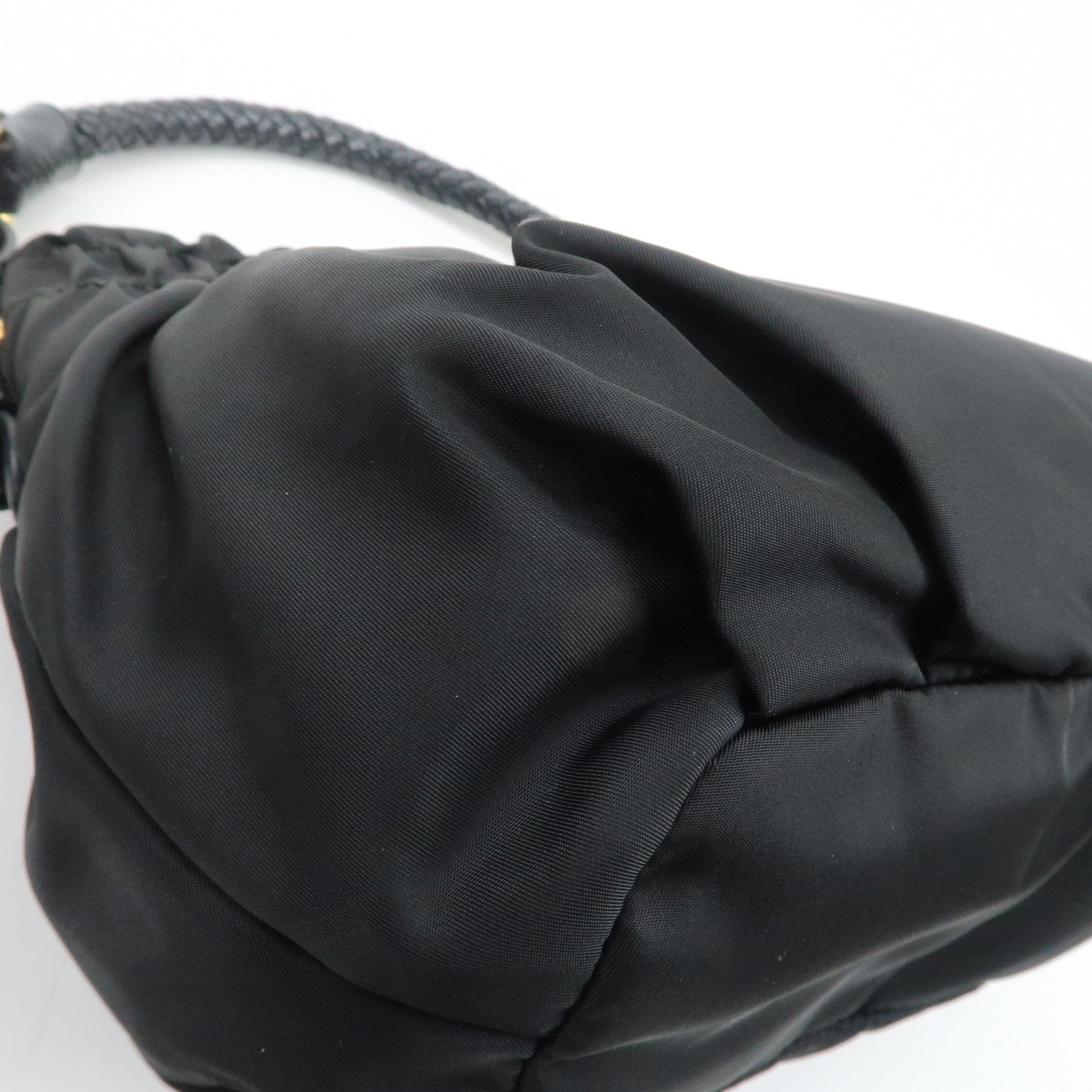 PRADA Nylon Leather Shoulder Bag Black Used