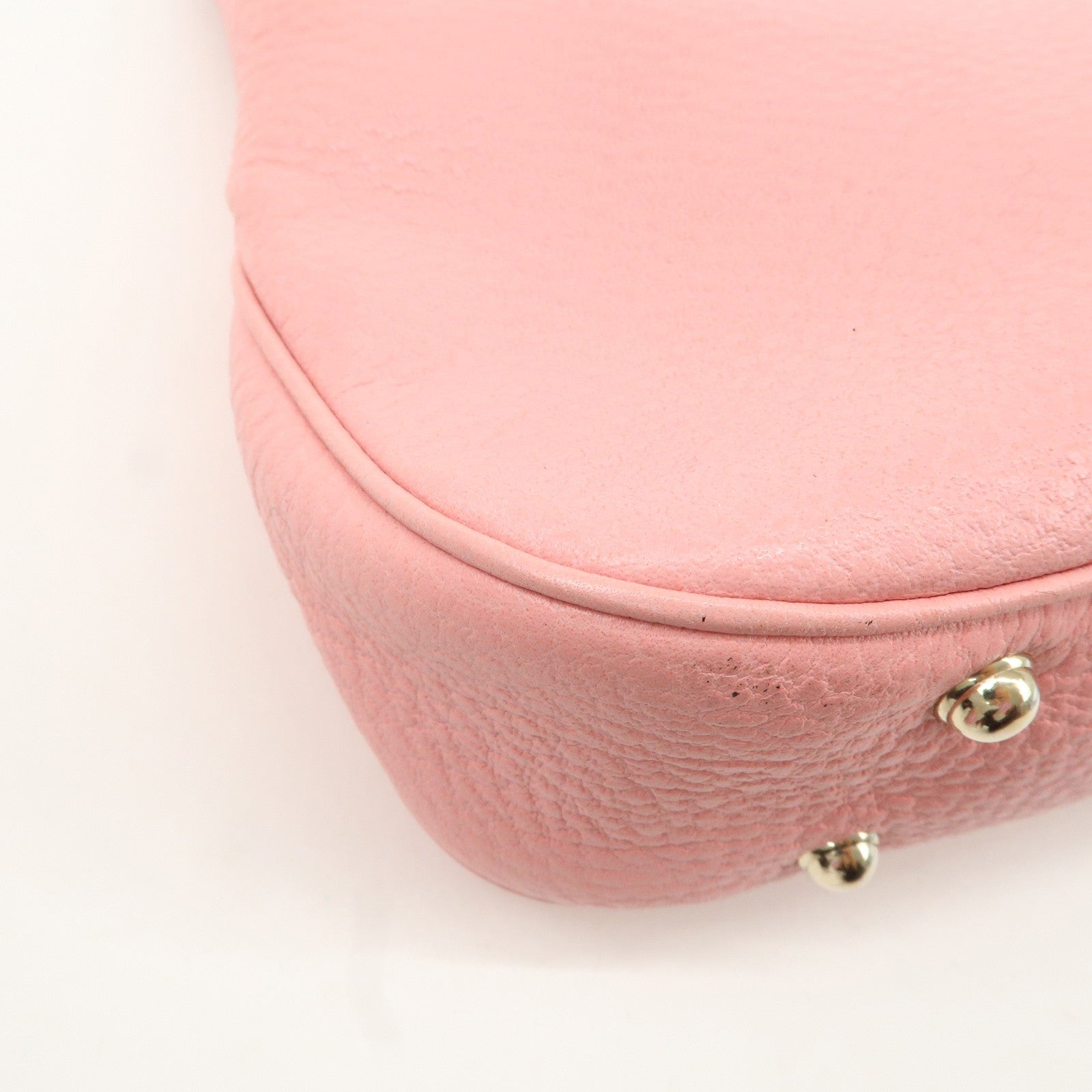 GUCCI Bamboo Leather Shoulder Bag Hand Bag Studs Pink 137378 Used
