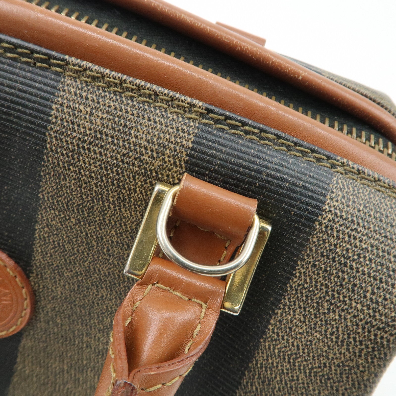 FENDI Pequin PVC Leather Hand Bag Brown Black 259021 Used