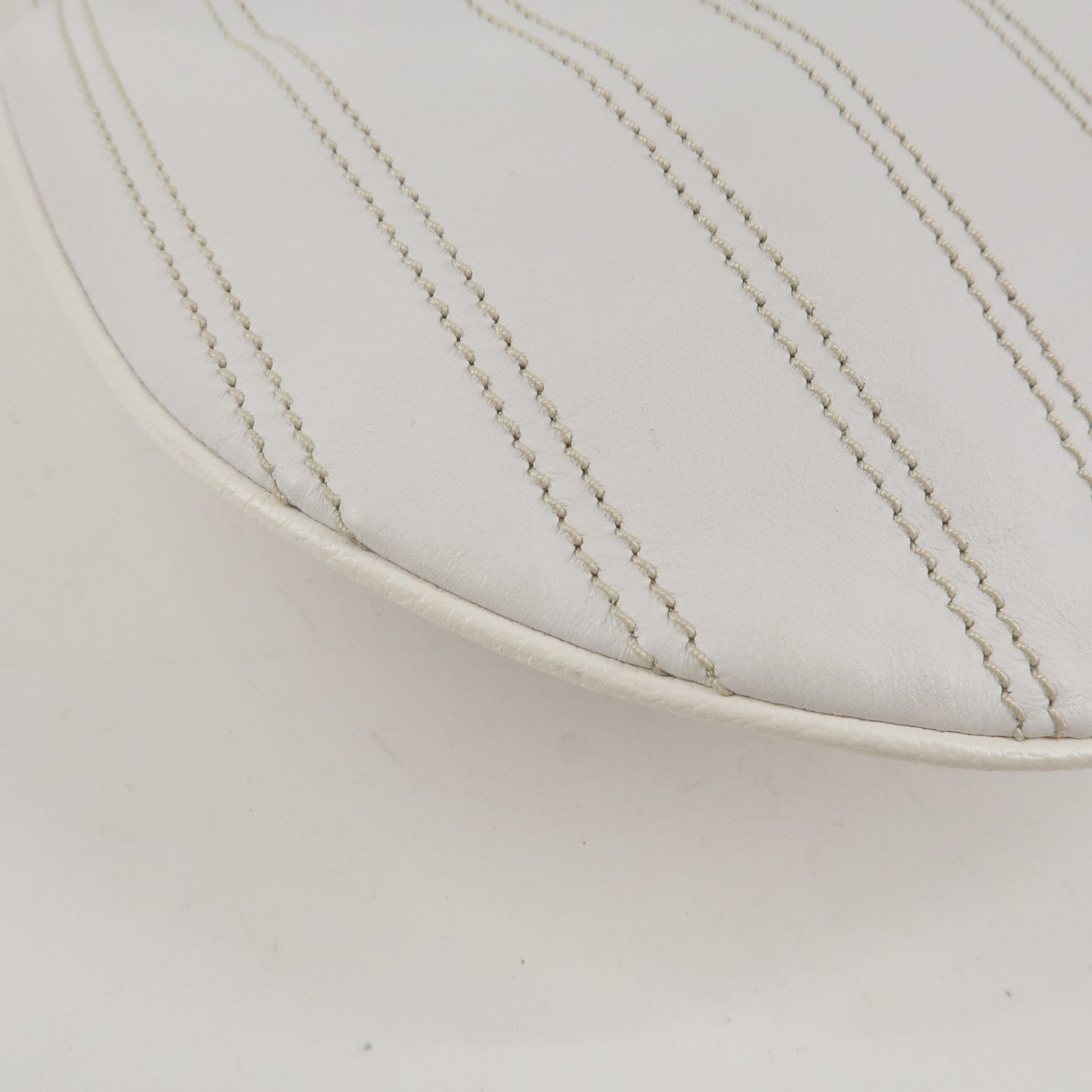 CELINE Leather Shoulder Bag White Gold Hardware Used