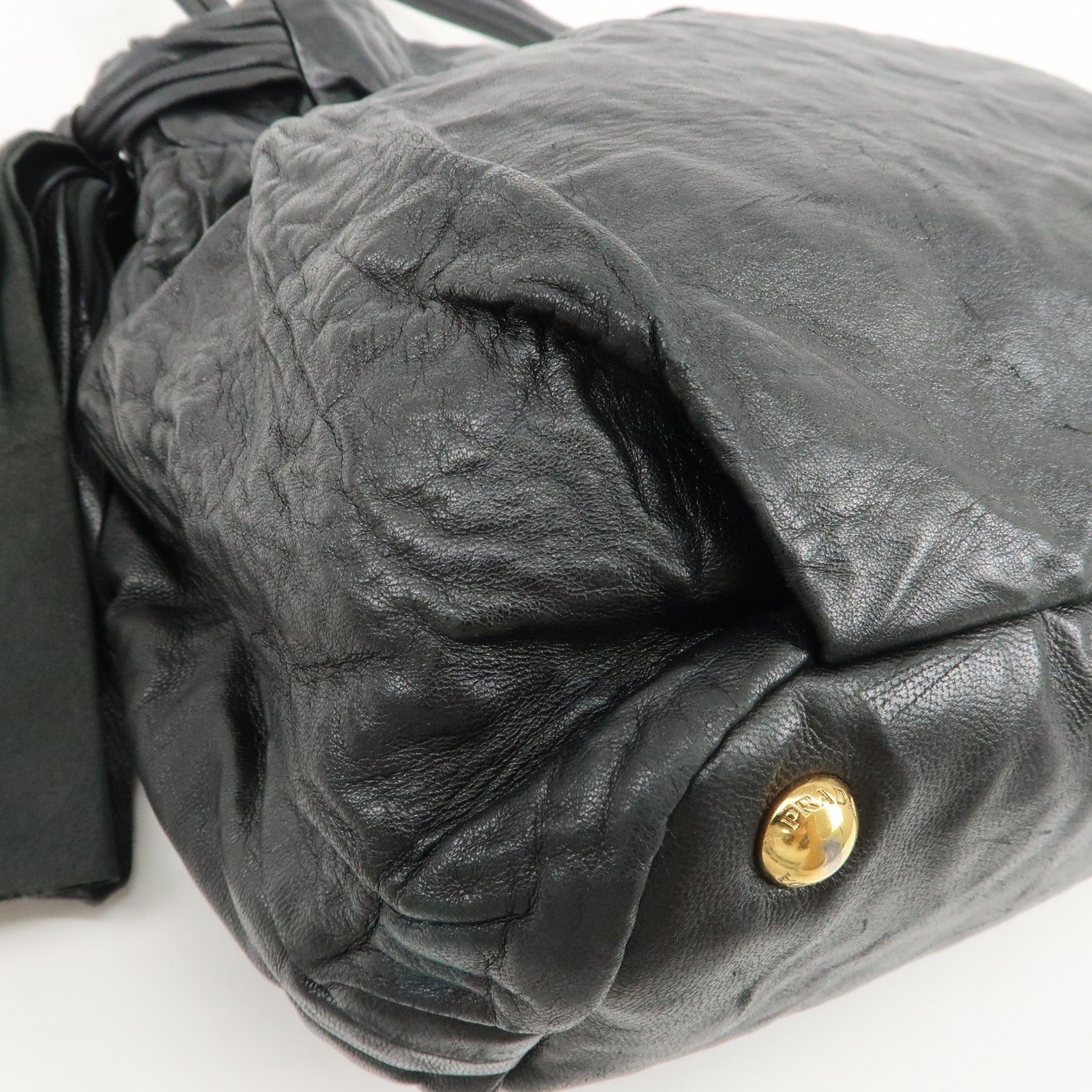 PRADA Leather Ribbon 2Way Bag Hand Bag Shoulder Bag BN1760 Used