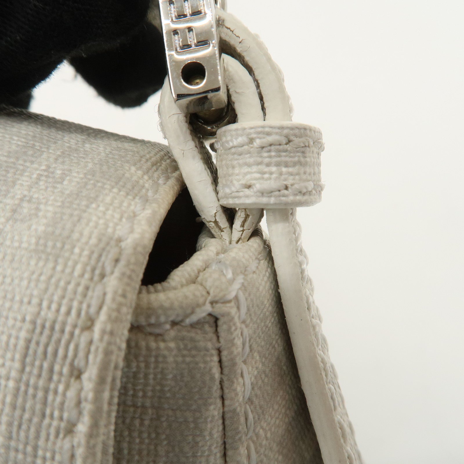 FENDI Mini Mamma Baguette Zucchino Canvas Leather Shoulder Bag Used