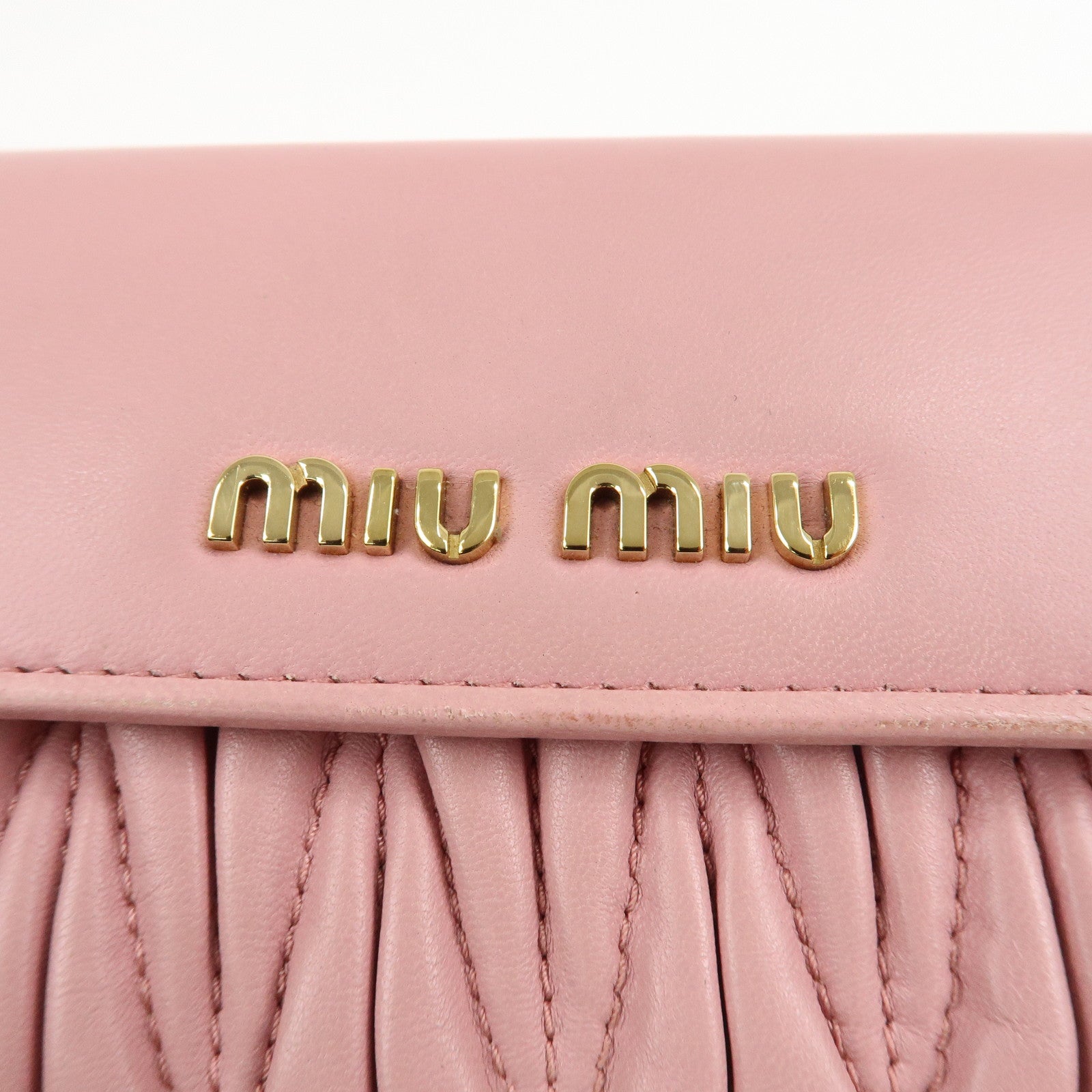 MIU MIU Matelasse Leather Trifold Wallet Pink 5ML225 Used