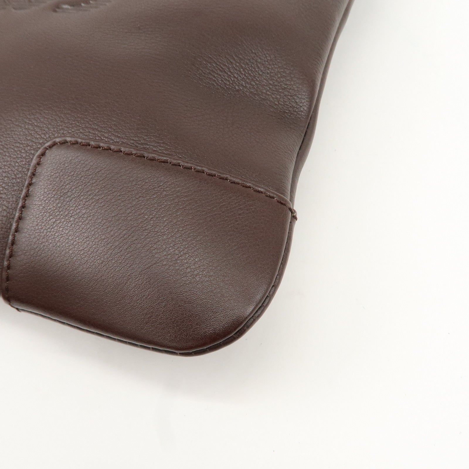 LOEWE Anagram Leather Shoulder Bag Brown Silver Hardware Used
