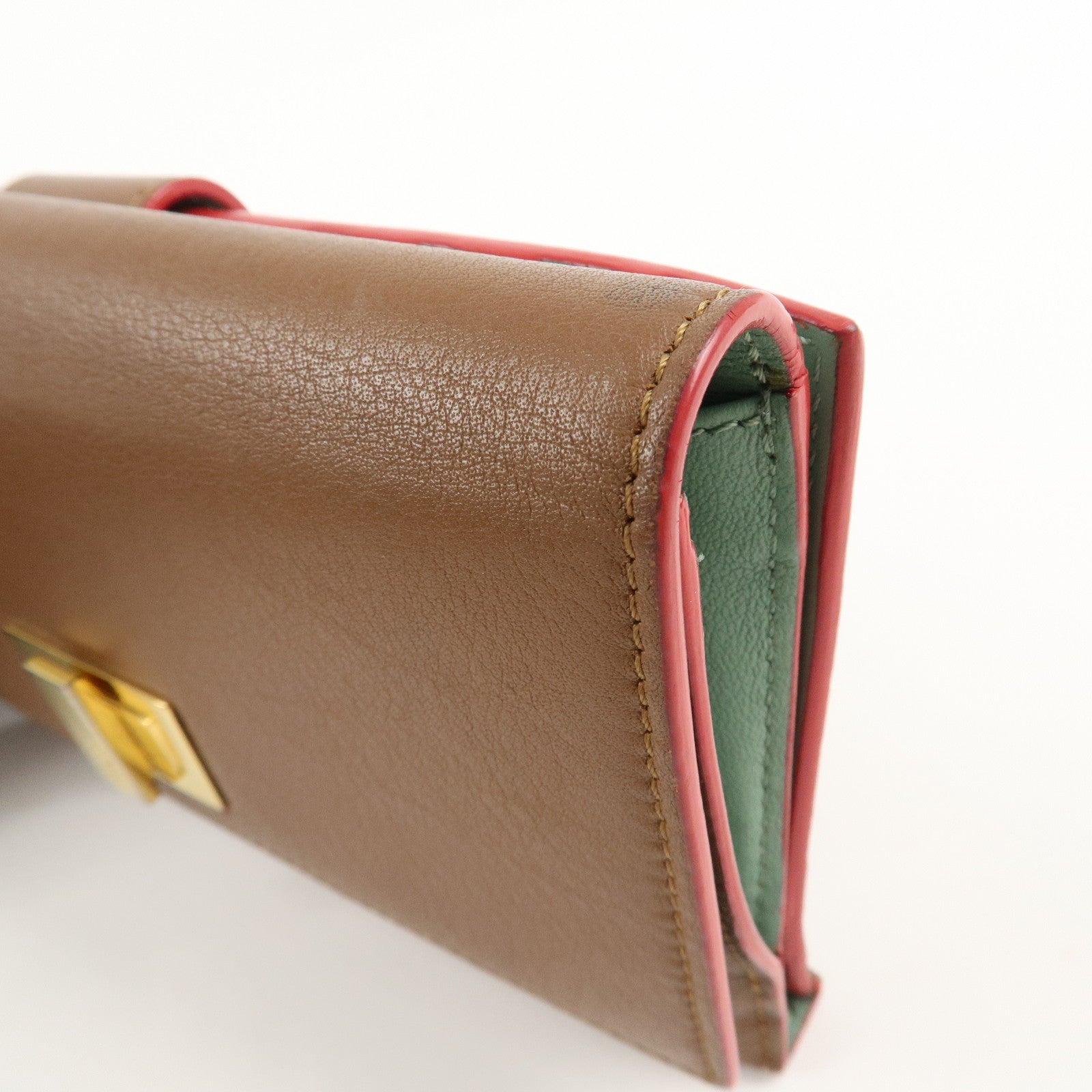 FENDI Leather Peekaboo Continental Wallet Brown 8M0308 Used