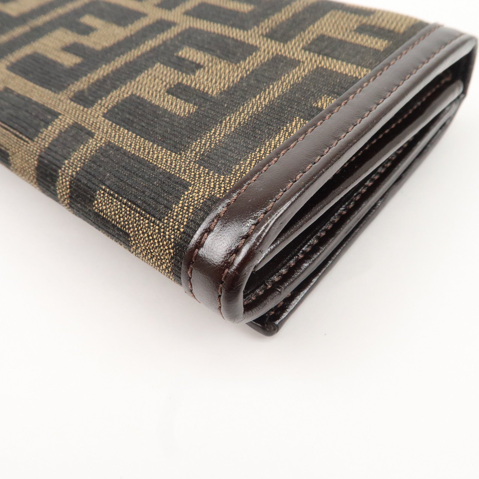 FENDI Zucca Print Canvas Leather Long Wallet Brown 30851 Used