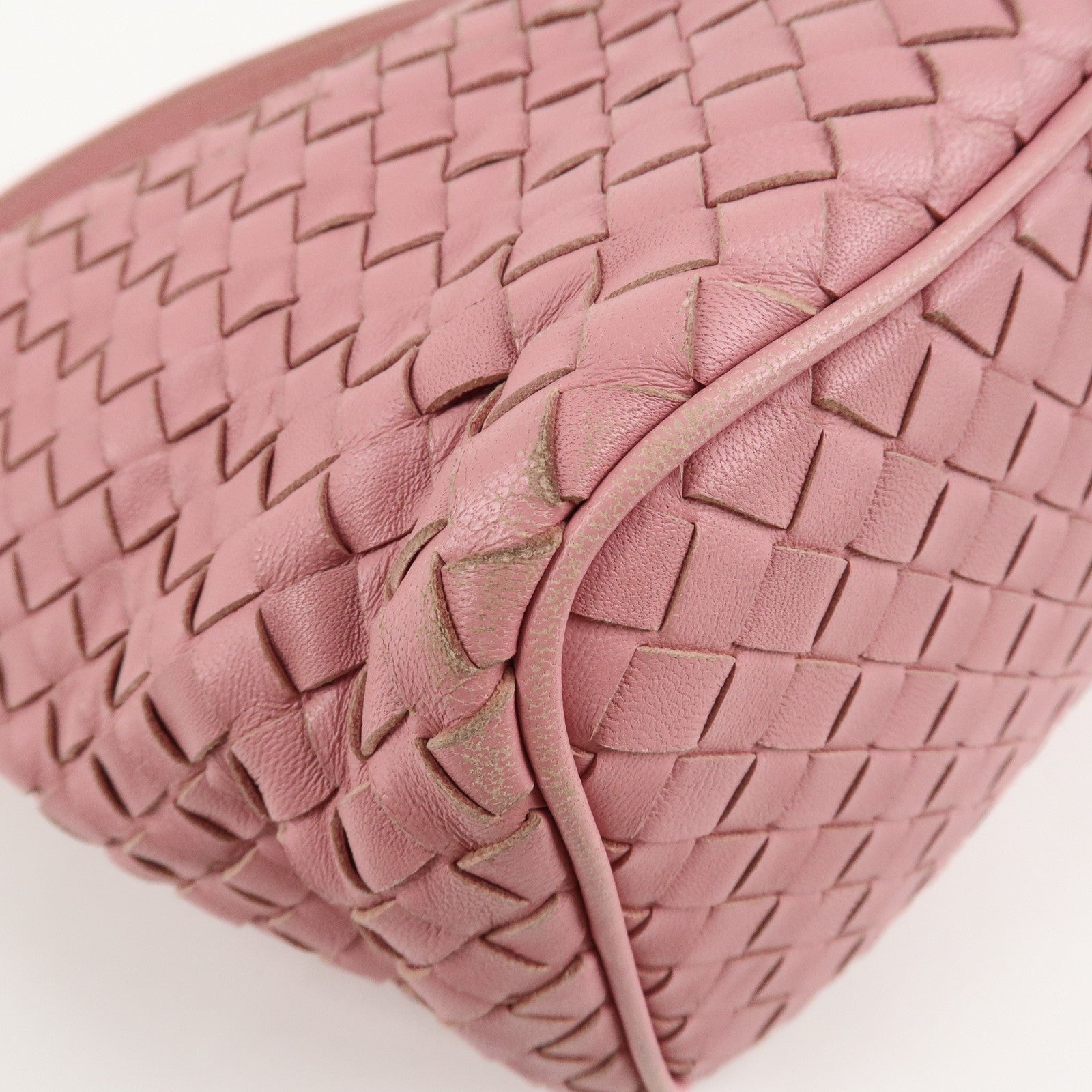 BOTTEGA VENETA Intrecciato Leather Shoulder Bag Pink Used