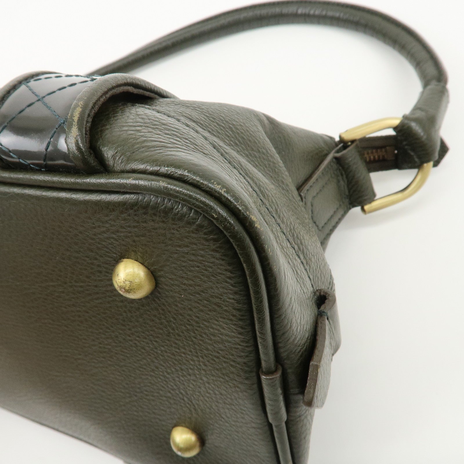 BURBERRY Leather Shoulder Bag Hand Bag Khaki Used